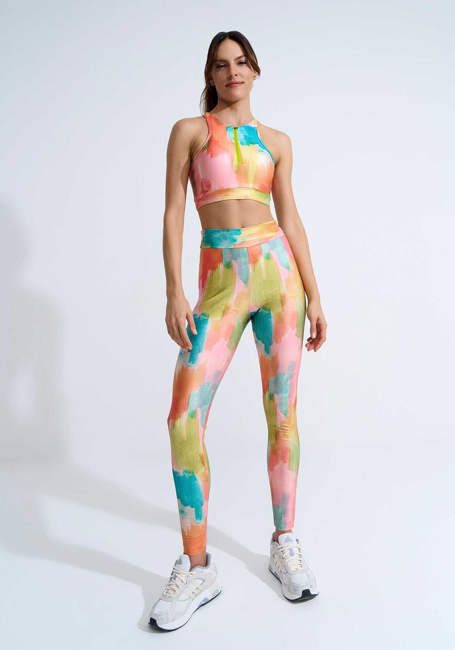 Calça Legging Cintura Alta MOVE Acetinada Estampada, COLORFUL VERDE. Calça Legging Cintura Alta MOVE Acetinada Estampada, COLORFUL VERDE, large.