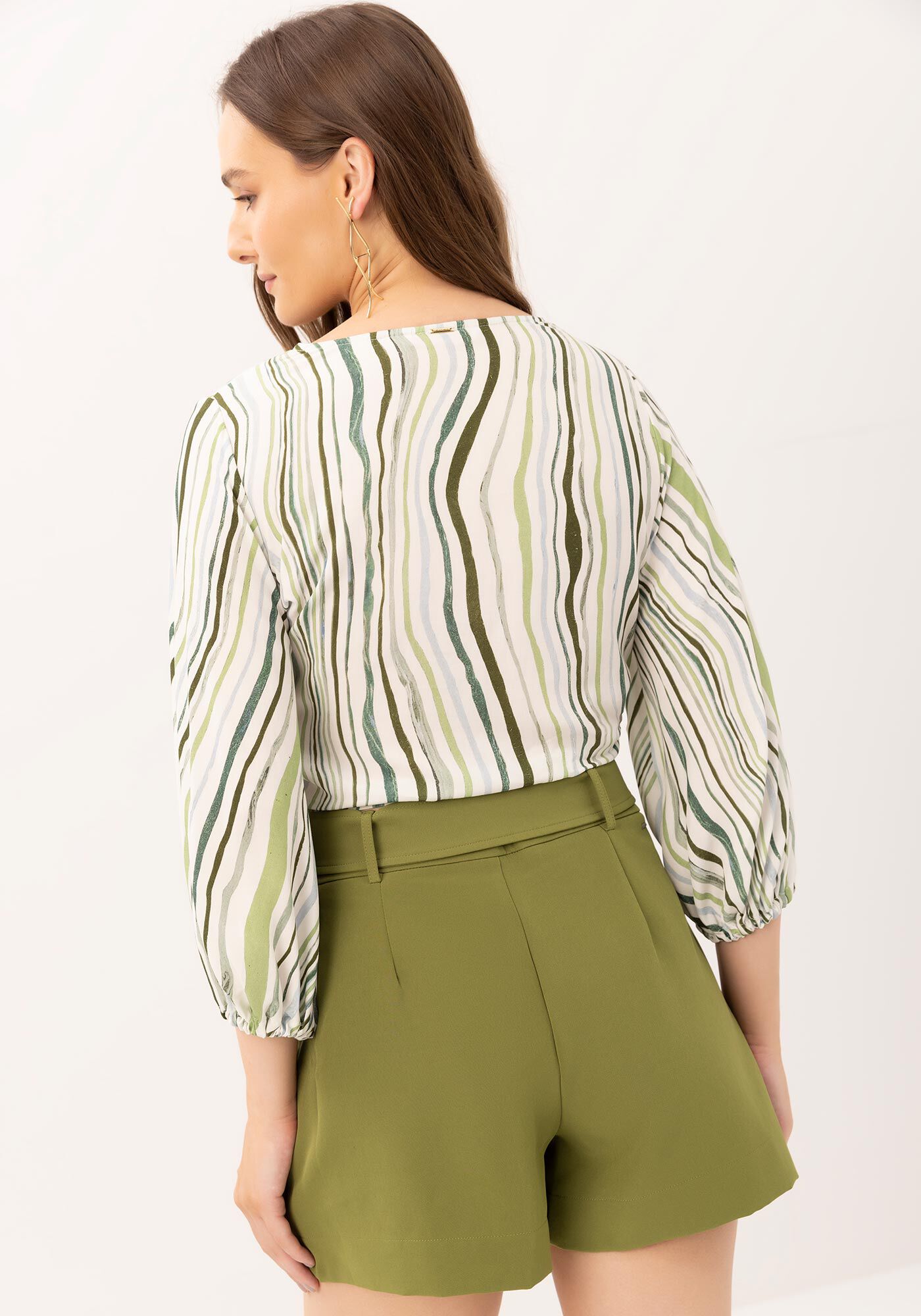 Blusa Manga 3/4 Bufante Estampada com Amarra&ccedil;&atilde;o, , large.