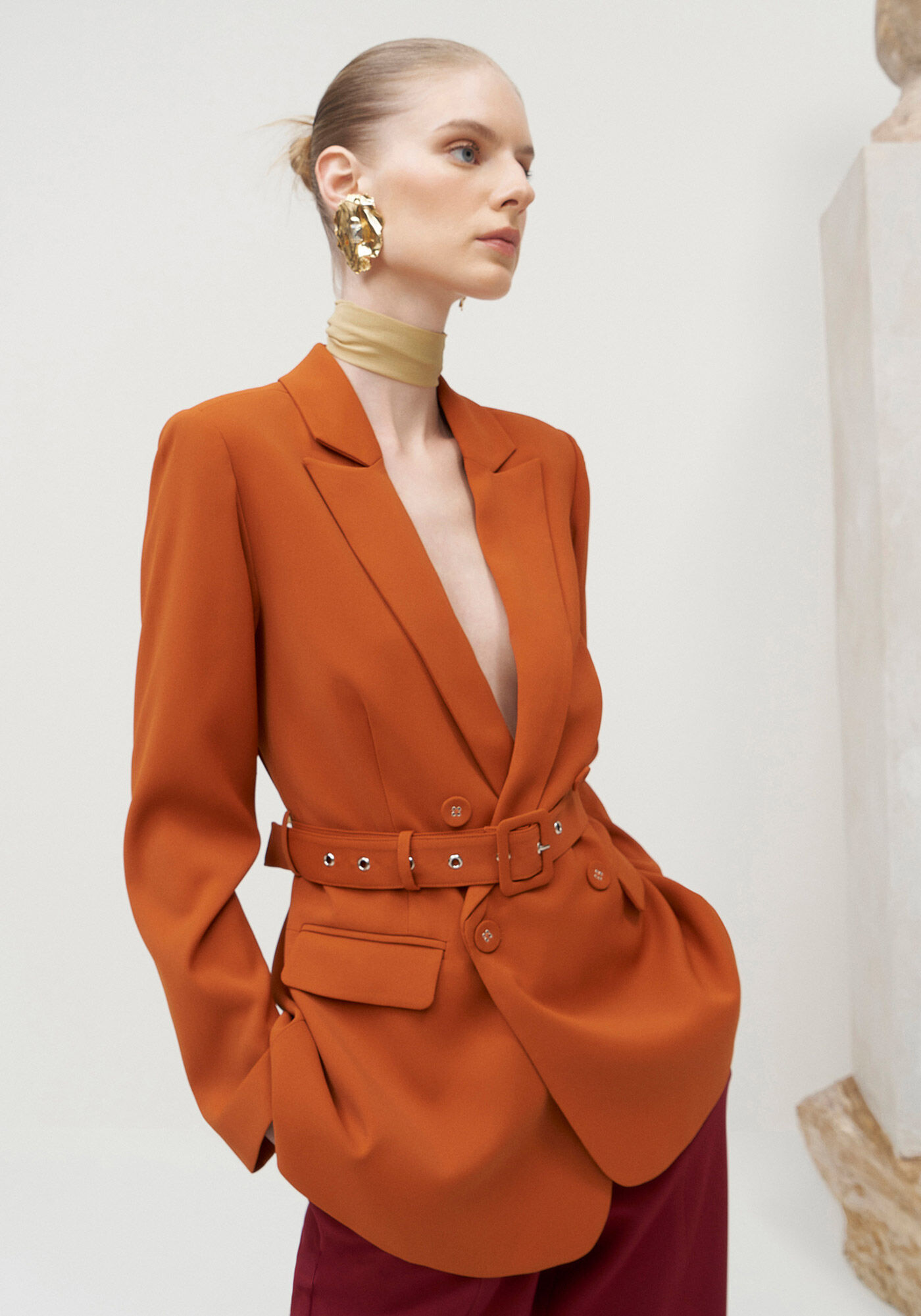 Blazer Alfaiataria com Cinto, LARANJA  RADIANTE, large.