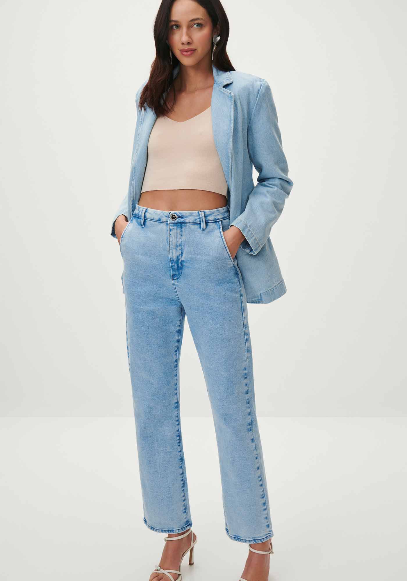 Cal&ccedil;a Jeans Slim Cintura Alta Cropped Alfaiataria, JEANS, large.