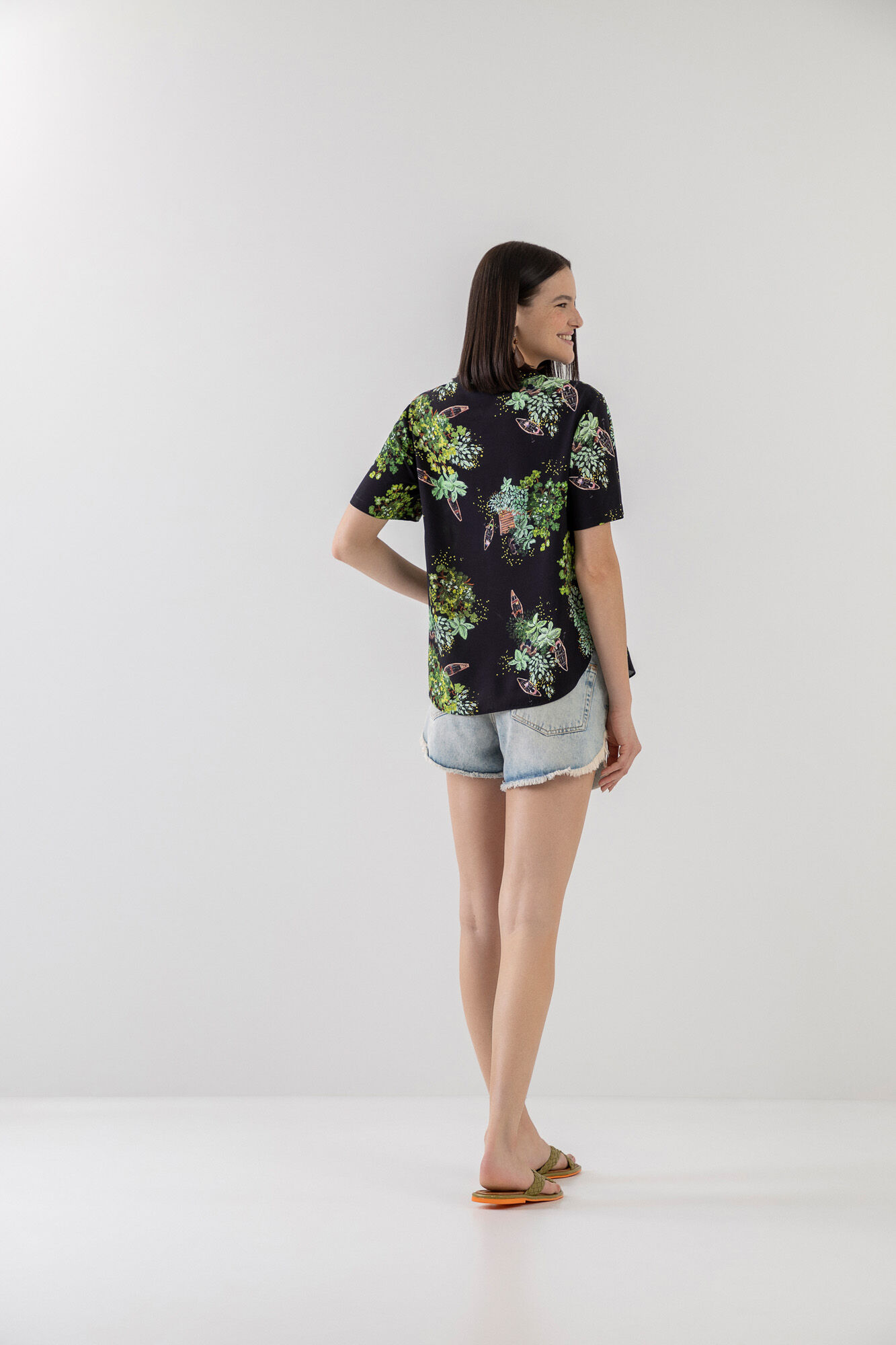 Camisa Manga Curta em Viscose Estampada, , large.