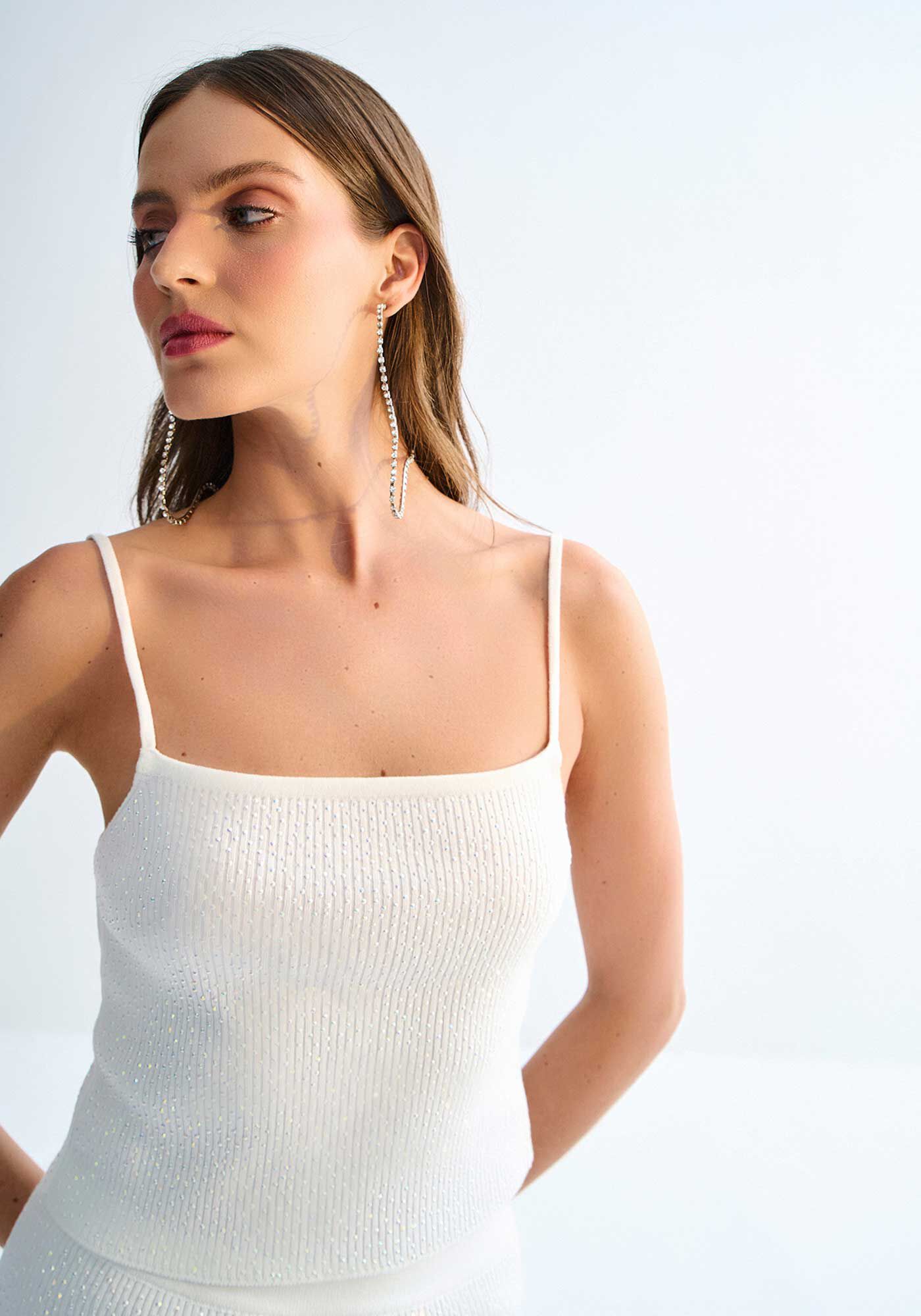 Blusa Decote Reto em Tric&ocirc; com Strass, , large.