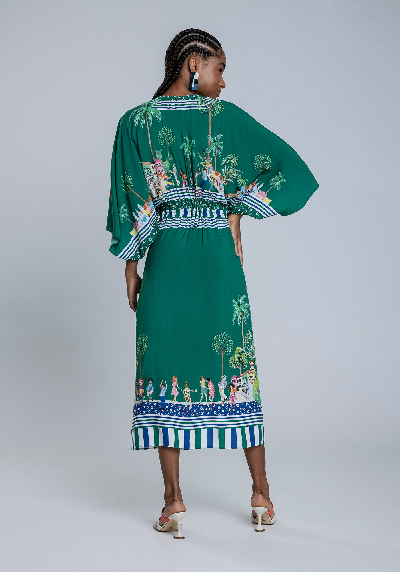 Vestido Mangas 3 4 Midi em Viscose Amplo Lez a Lez