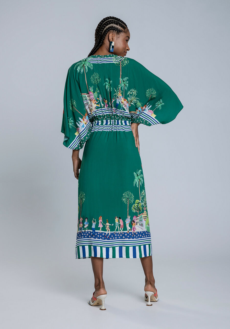 Vestido Mangas 3/4 Midi em Viscose Amplo, FESTA DE RUA. Vestido Mangas 3/4 Midi em Viscose Amplo, FESTA DE RUA, large.