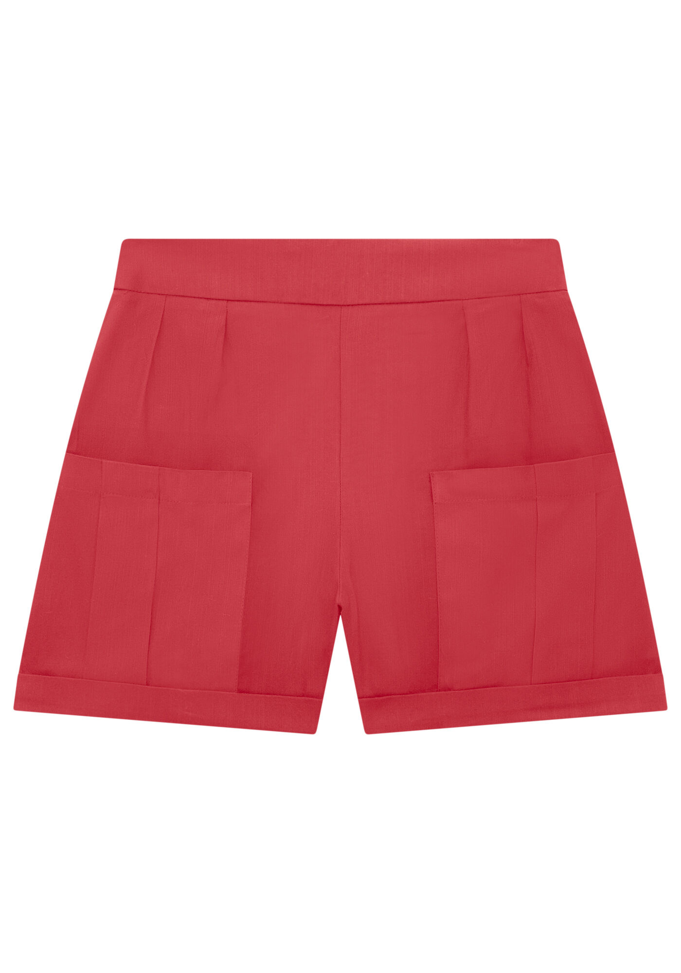 Shorts Cintura M&eacute;dia em Tecido Vast com Bolsos, VERMELHO CARMINE, large.