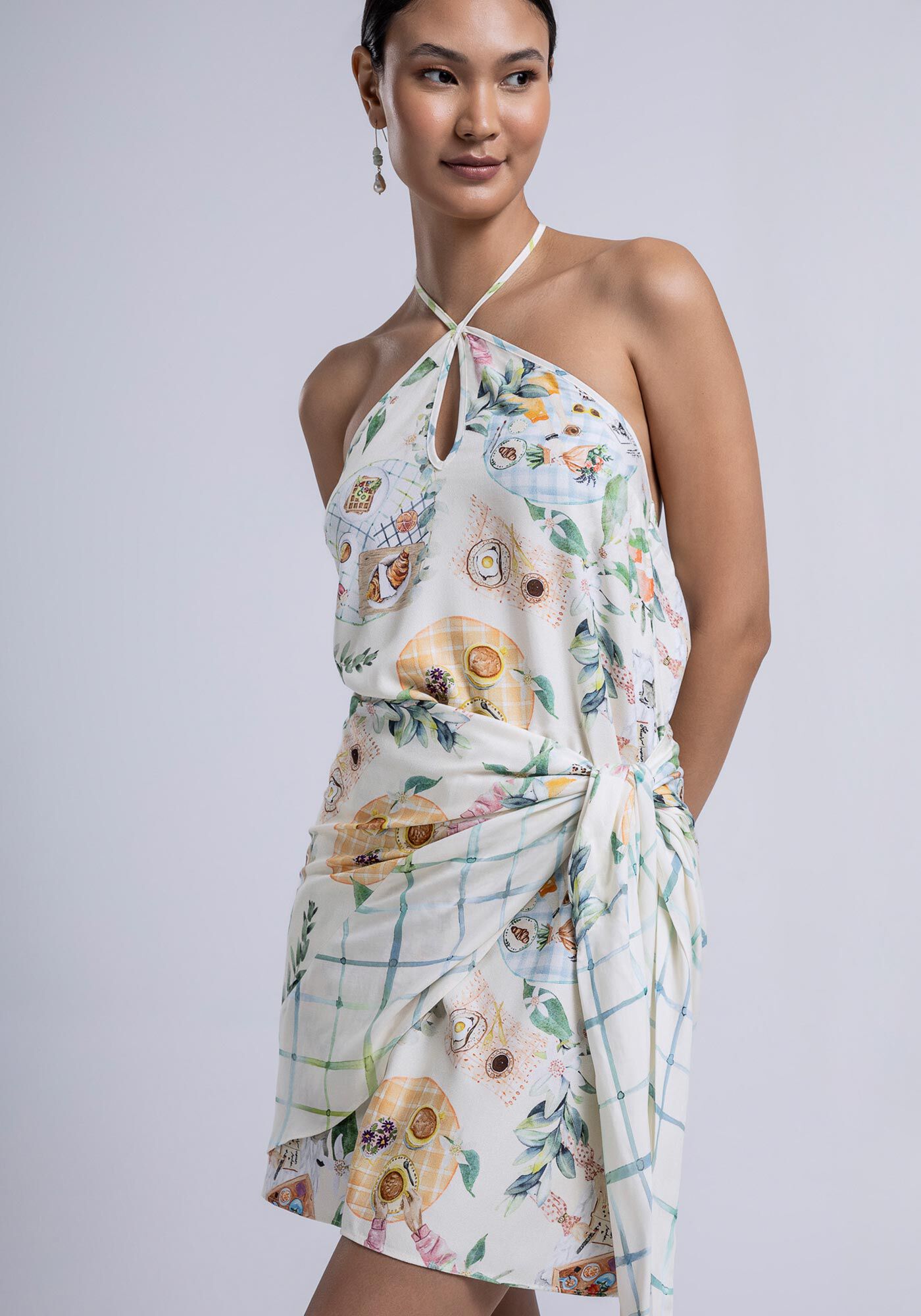 Vestido Curto Frente &Uacute;nica com Sobreposi&ccedil;&atilde;o, BRUNCH, large.