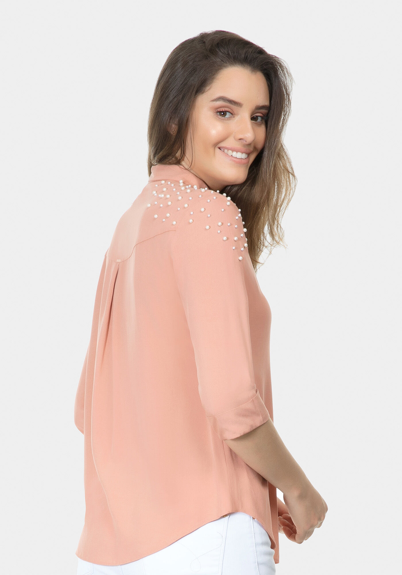 Camisa Manga 3/4 P&eacute;rolas Tecido, , large.