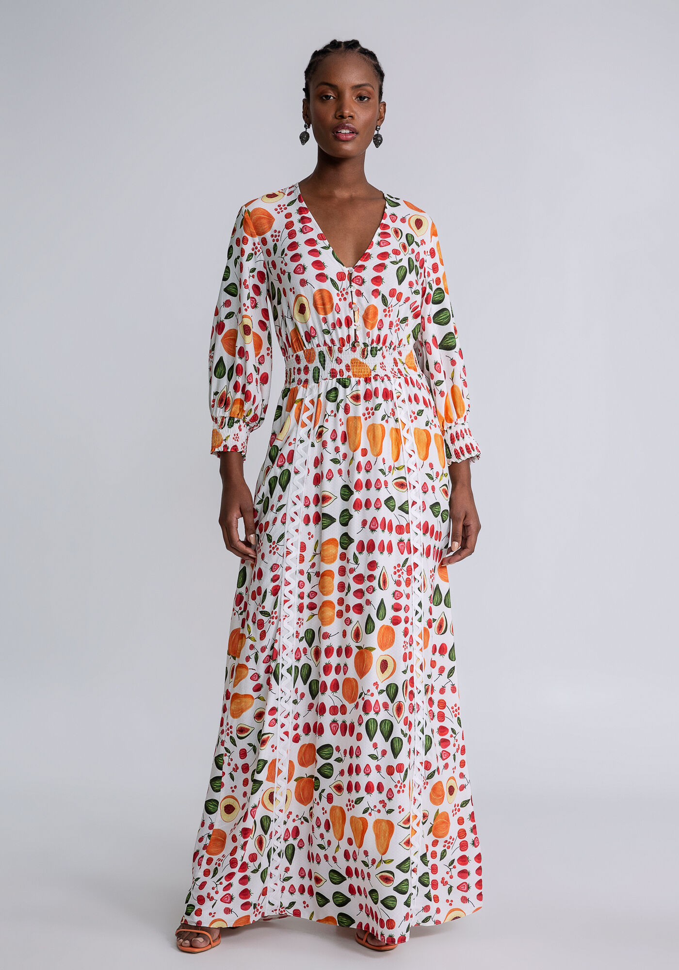 Vestido longo de manga estampado sale