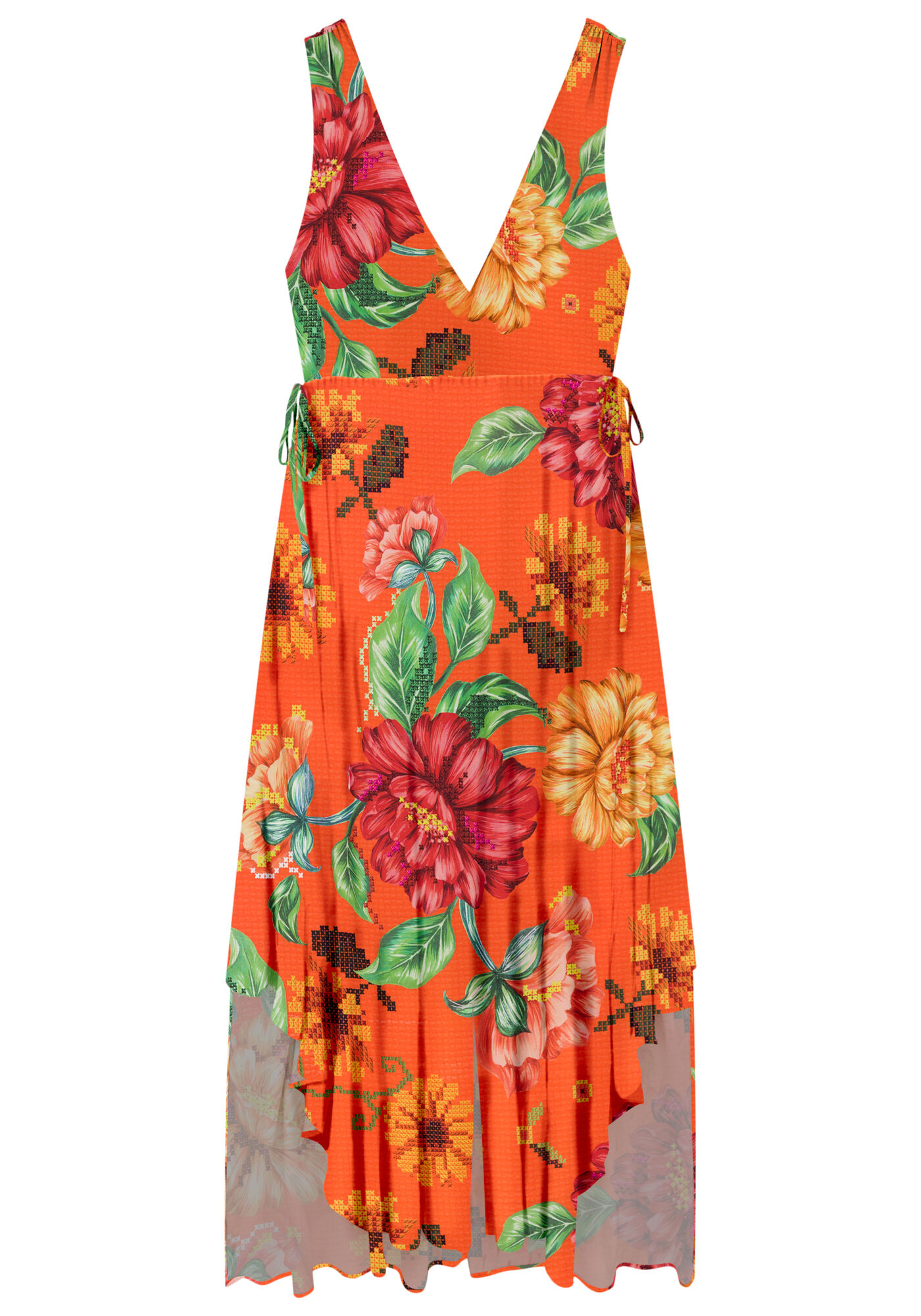 Vestido Longo em Viscose com Barra Assim&eacute;trica, , large.