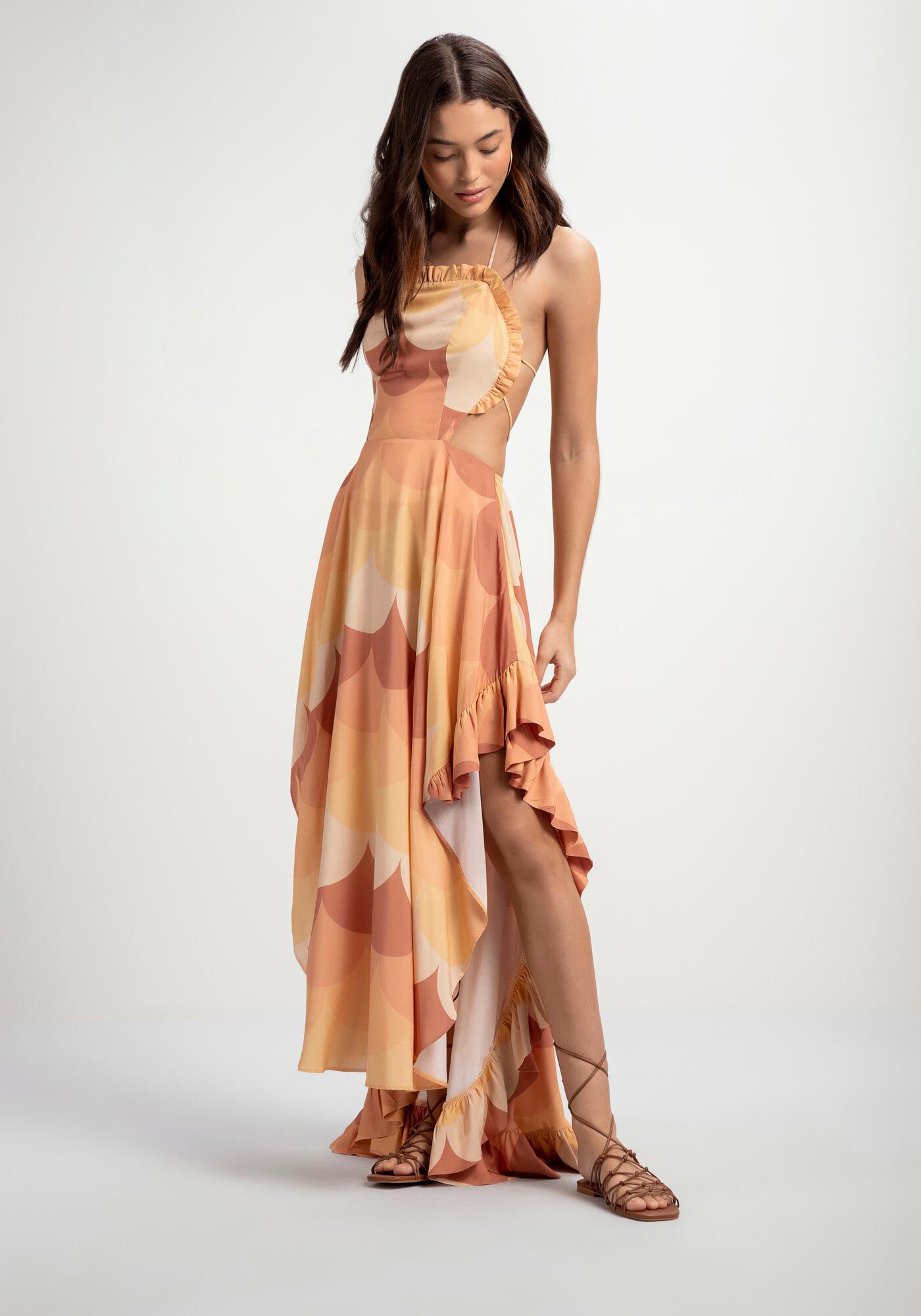 Vestido Longo Estampado em Viscose e Babados, ESCAMAS, large.