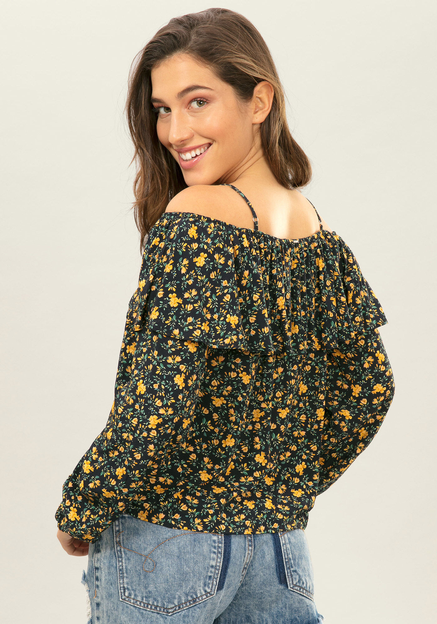 Blusa Manga Longa Estampada Tecido, , large.