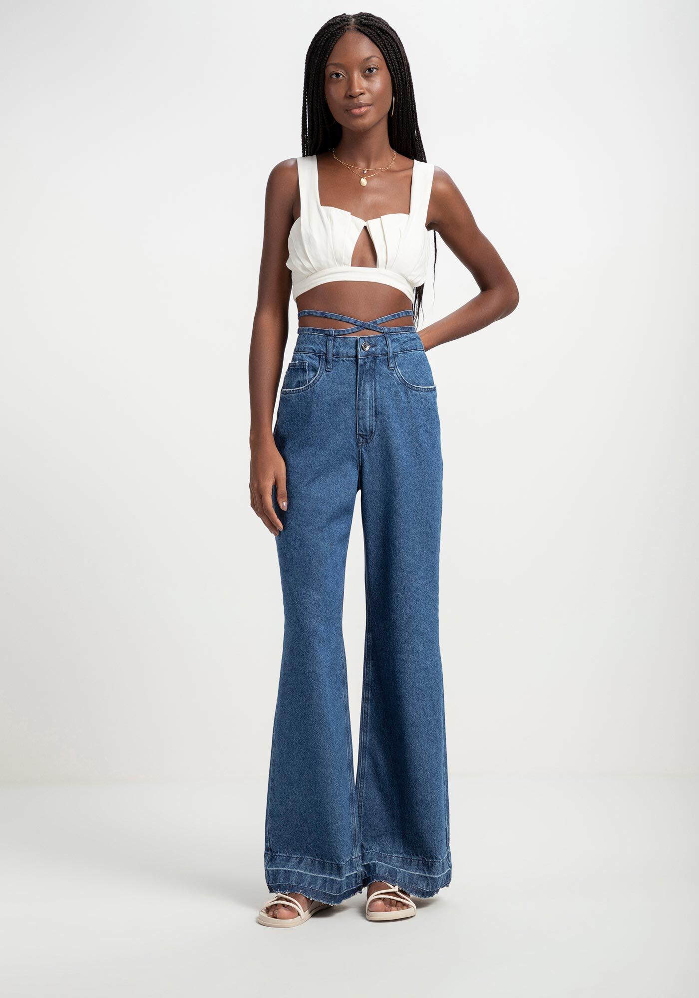Cal a Jeans Wide Leg com Amarra o Cintura Lez a Lez