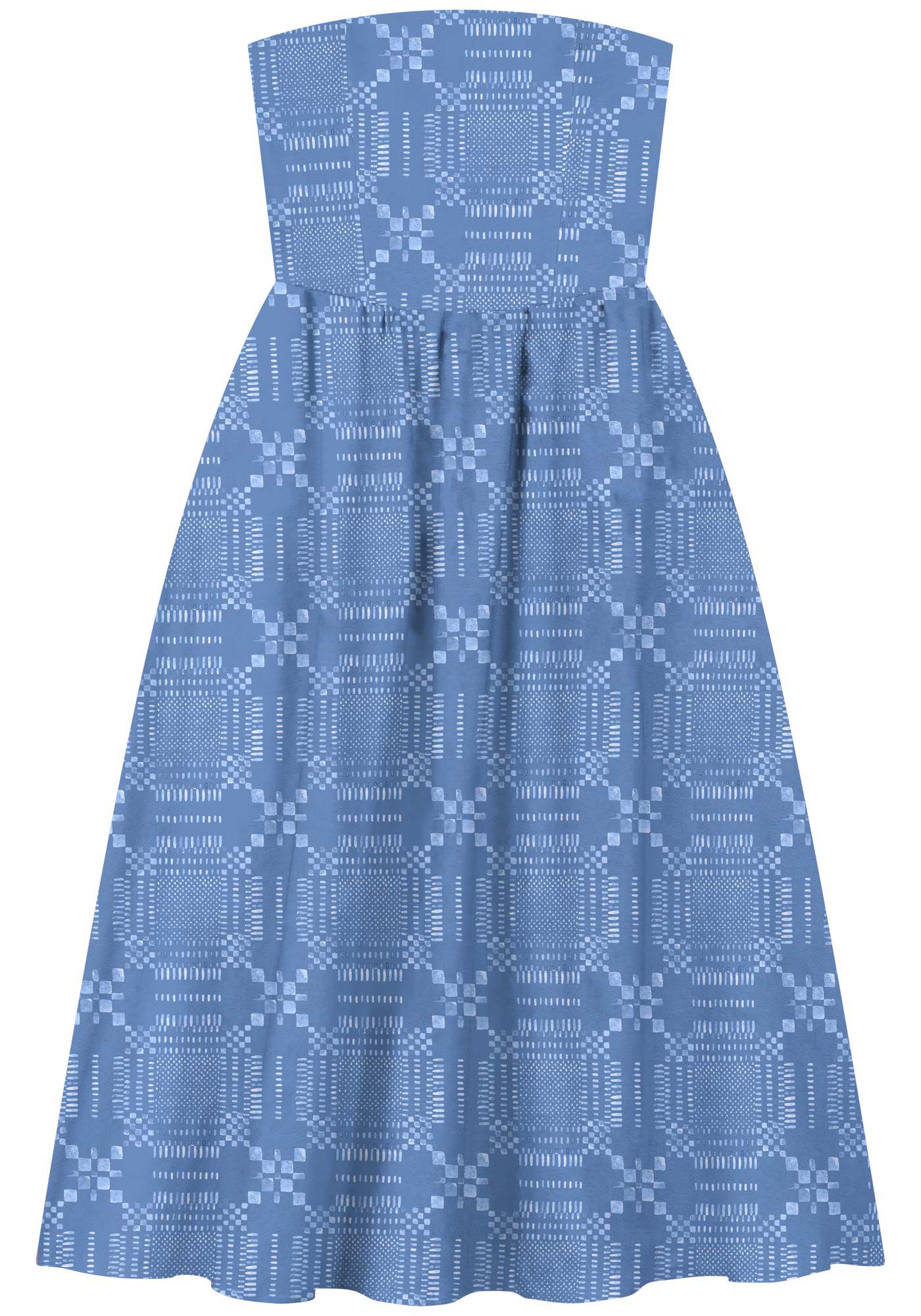 Vestido Midi Estampado Sem Al&ccedil;as Com El&aacute;stico Nas Costas, CHECK AZUL, large.