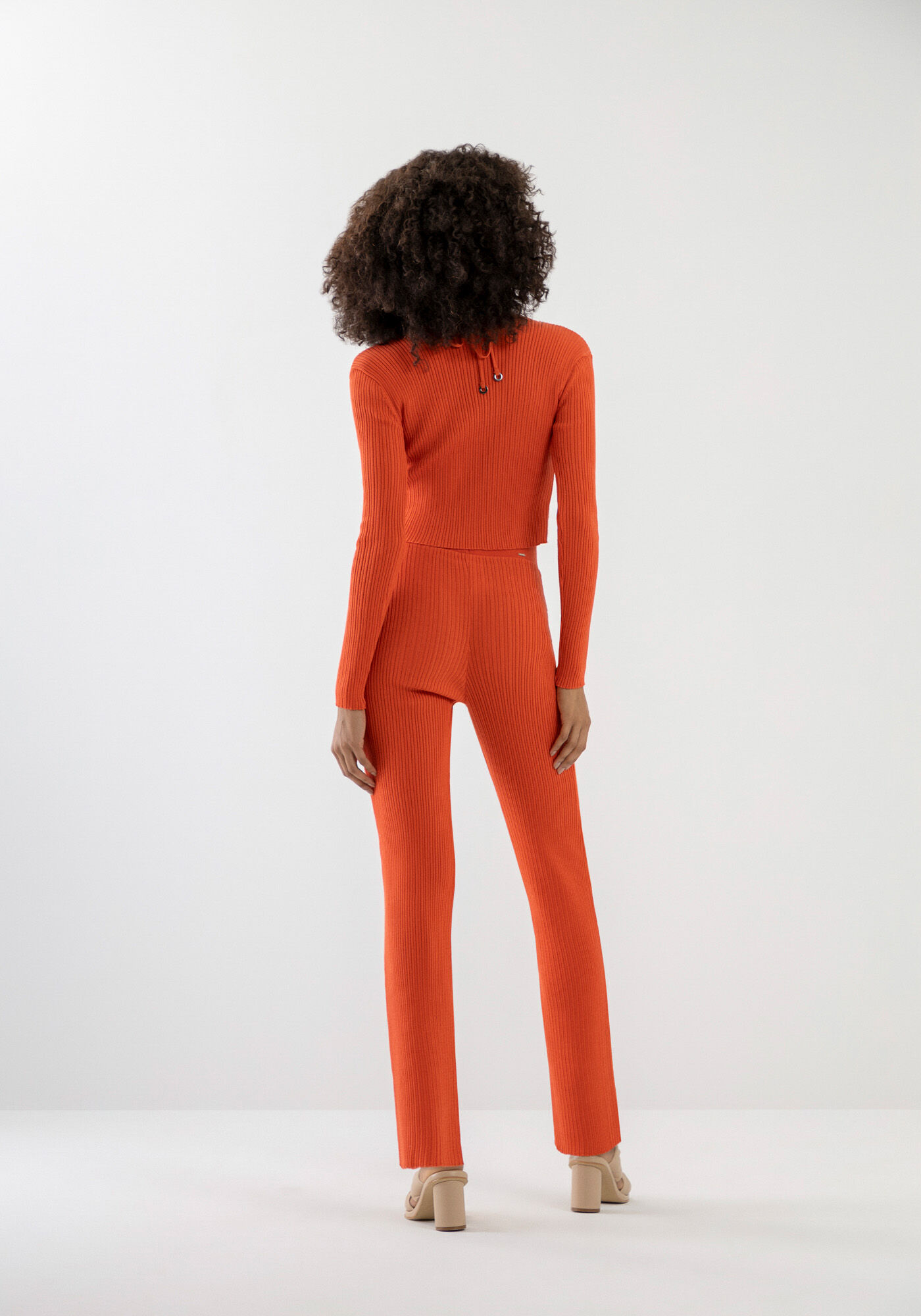 Blusa Manga Longa em Tric&ocirc; com Amarra&ccedil;&atilde;o, LARANJA CANDY, large.