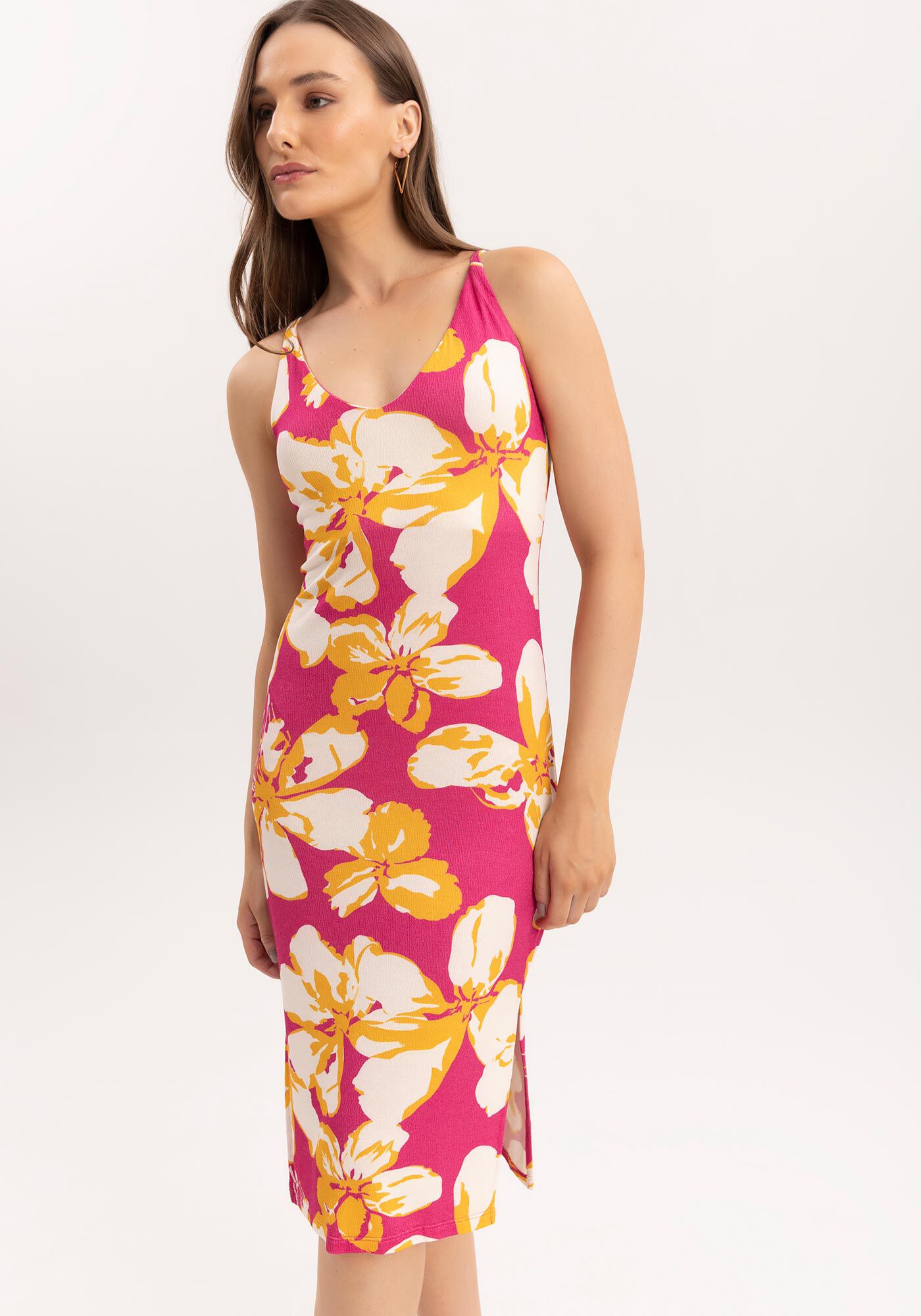 Vestido Midi Estampado com Decote V, WONDER ROSA, large.