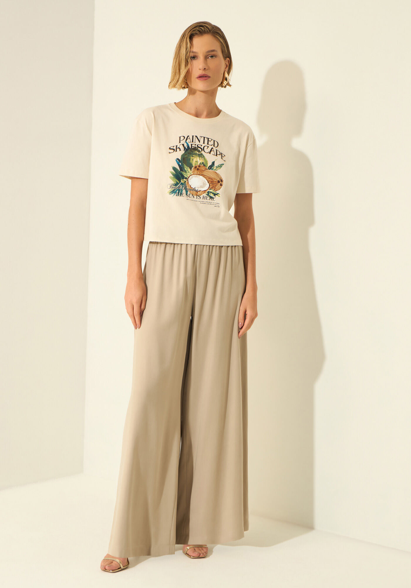 T- shirt Em Malha Penteada De Algod&atilde;o Com Estampa, BEGE ALHAMBRA, large.