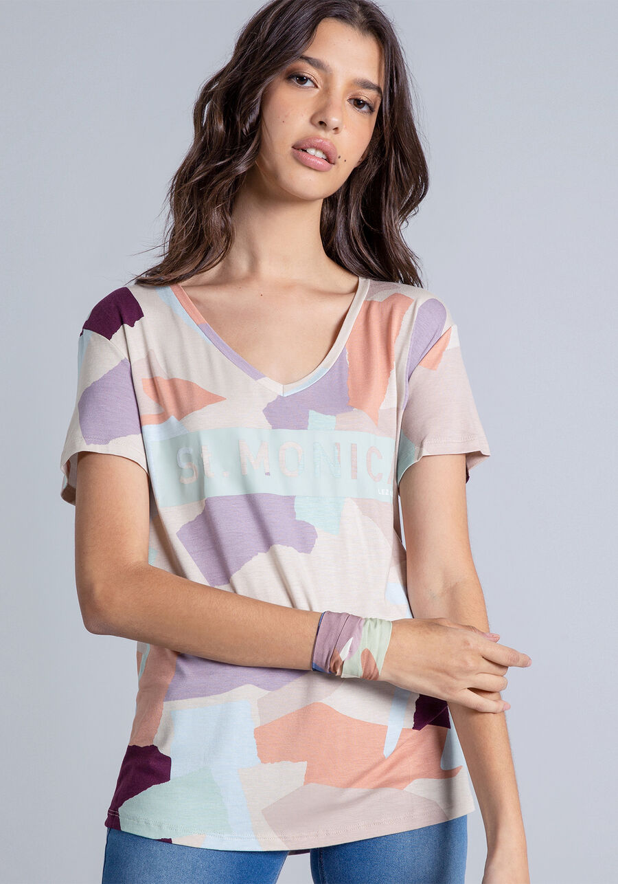 Blusa Decote V Estampada Hollywood, . Blusa Decote V Estampada Hollywood, , large.