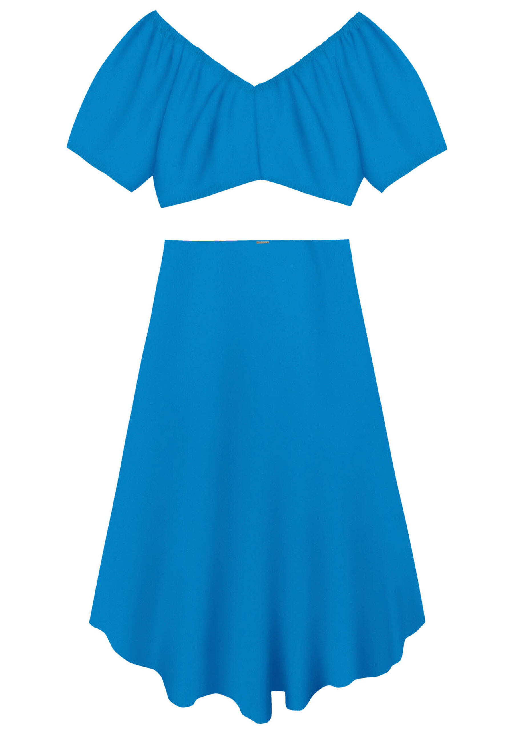 Vestido Midi Ombro a Ombro Recorte, AZUL ASTER. Vestido Midi Ombro a Ombro Recorte, AZUL ASTER, large.