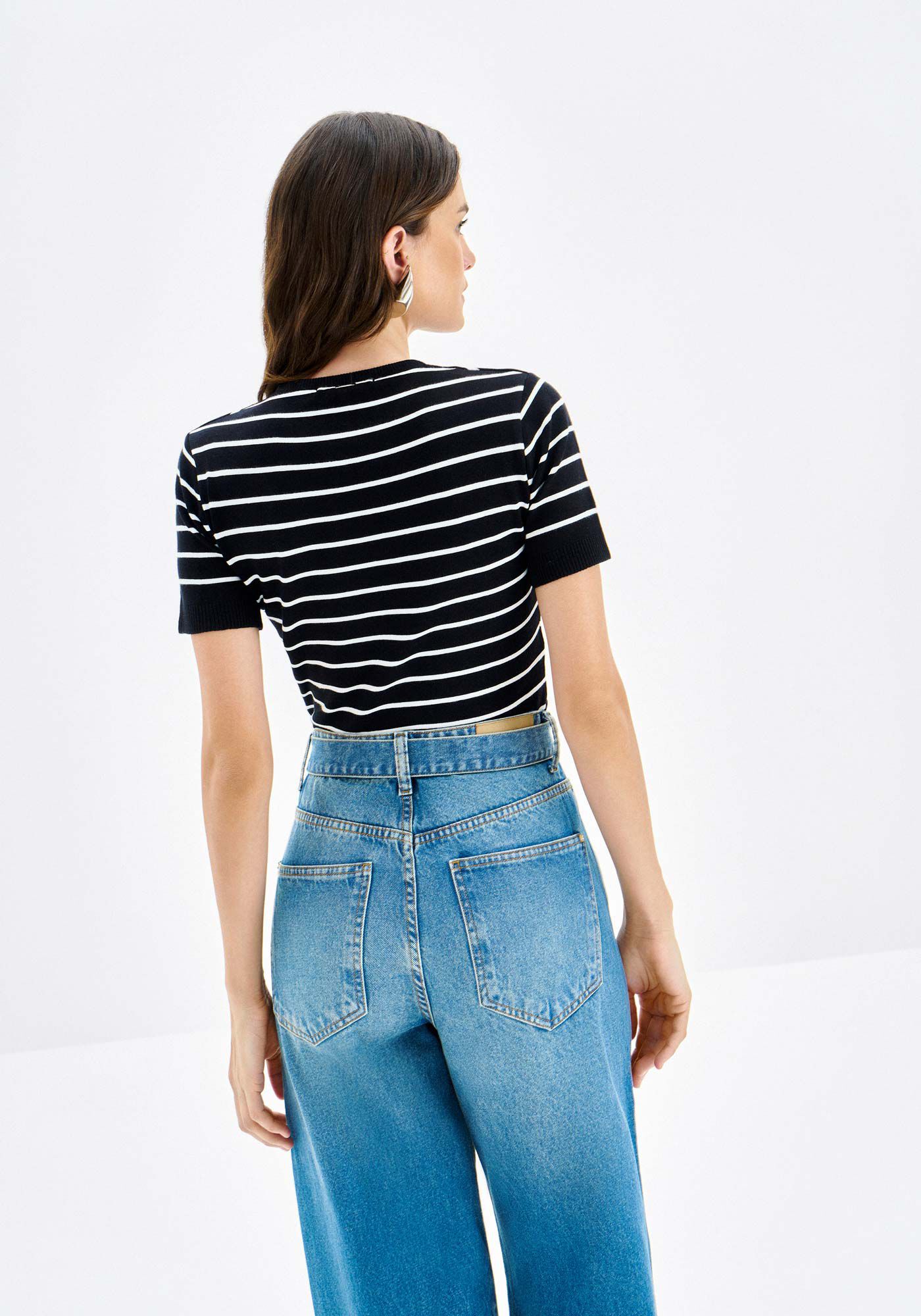 Blusa Listrada em Tric&ocirc; com Manga Curta, , large.