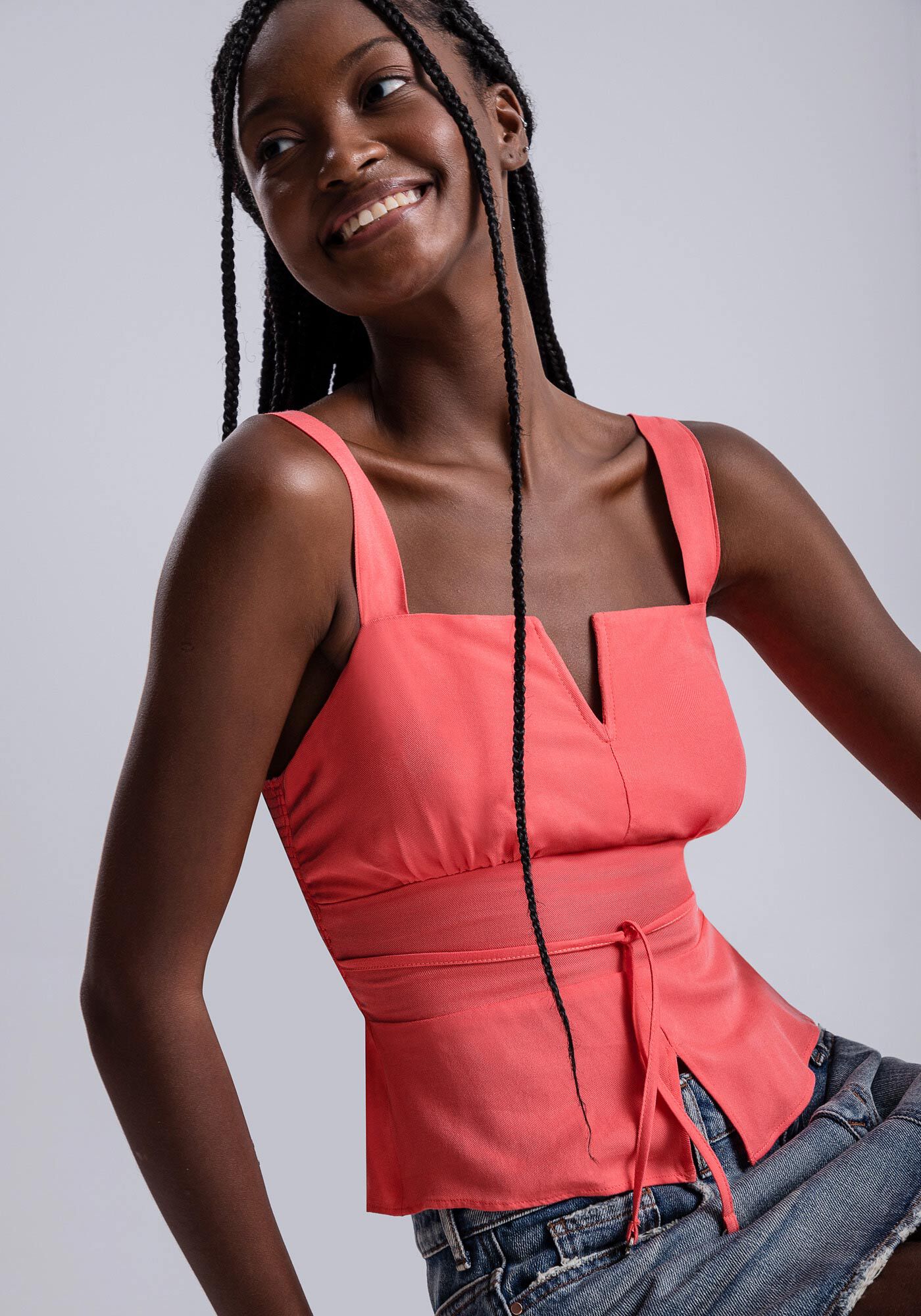 Blusa Decote Reto em Viscose com Amarra&ccedil;&atilde;o, , large.