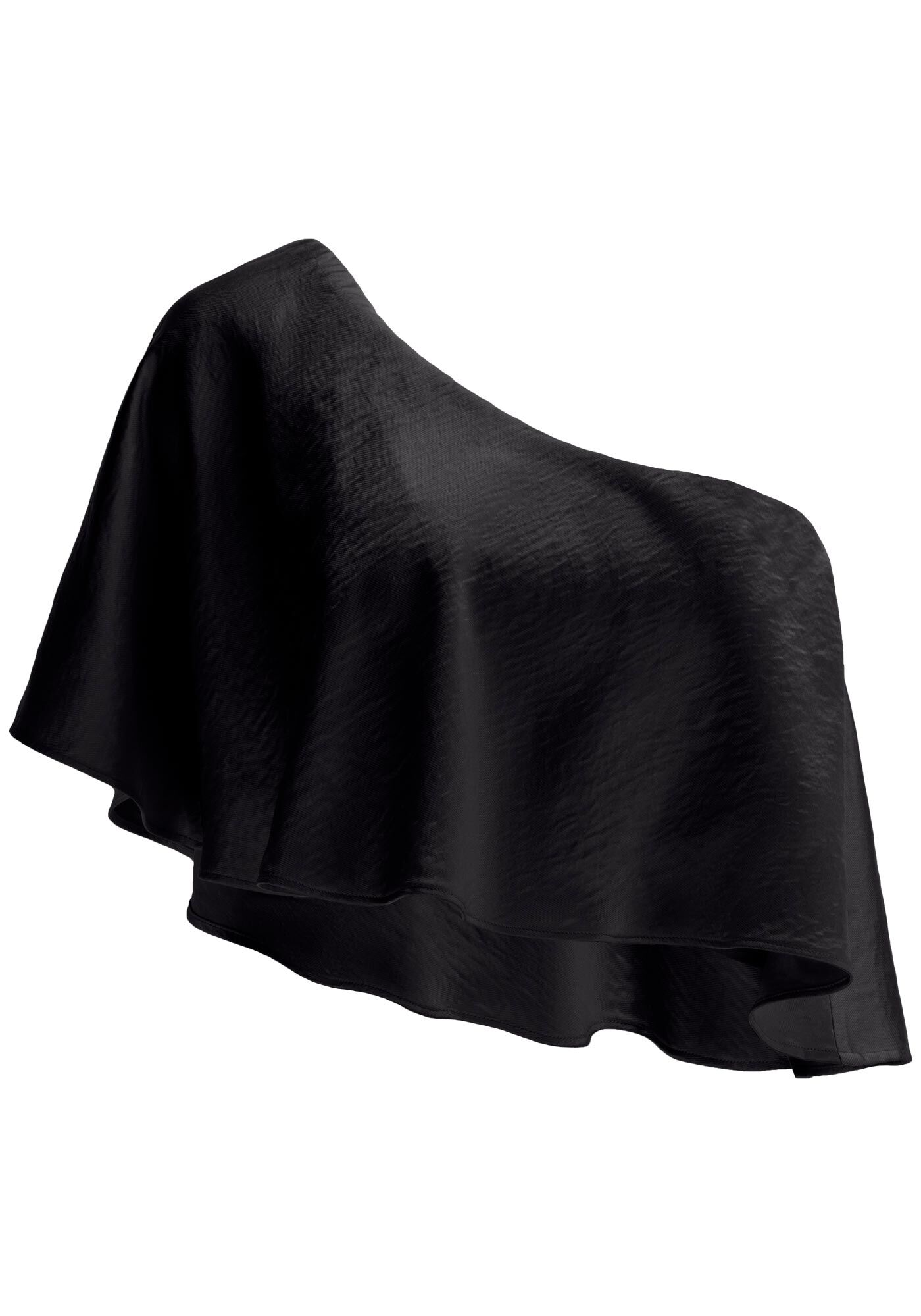 Blusa Cropped Um Ombro S&oacute; com Babado Sobreposto, PRETO, large.