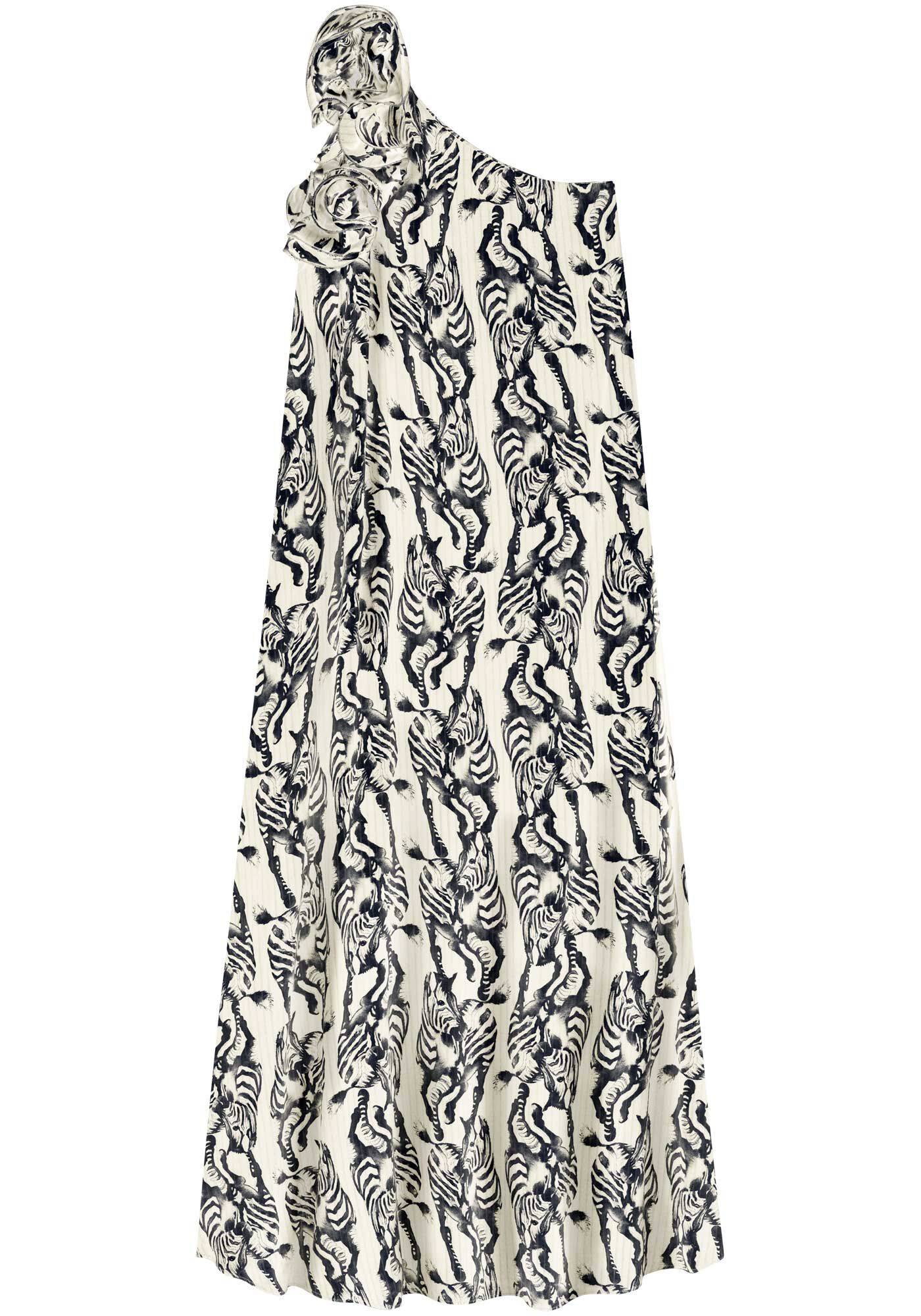 Vestido Longo Um Ombro S&oacute; Estampado Com Babados, , large.