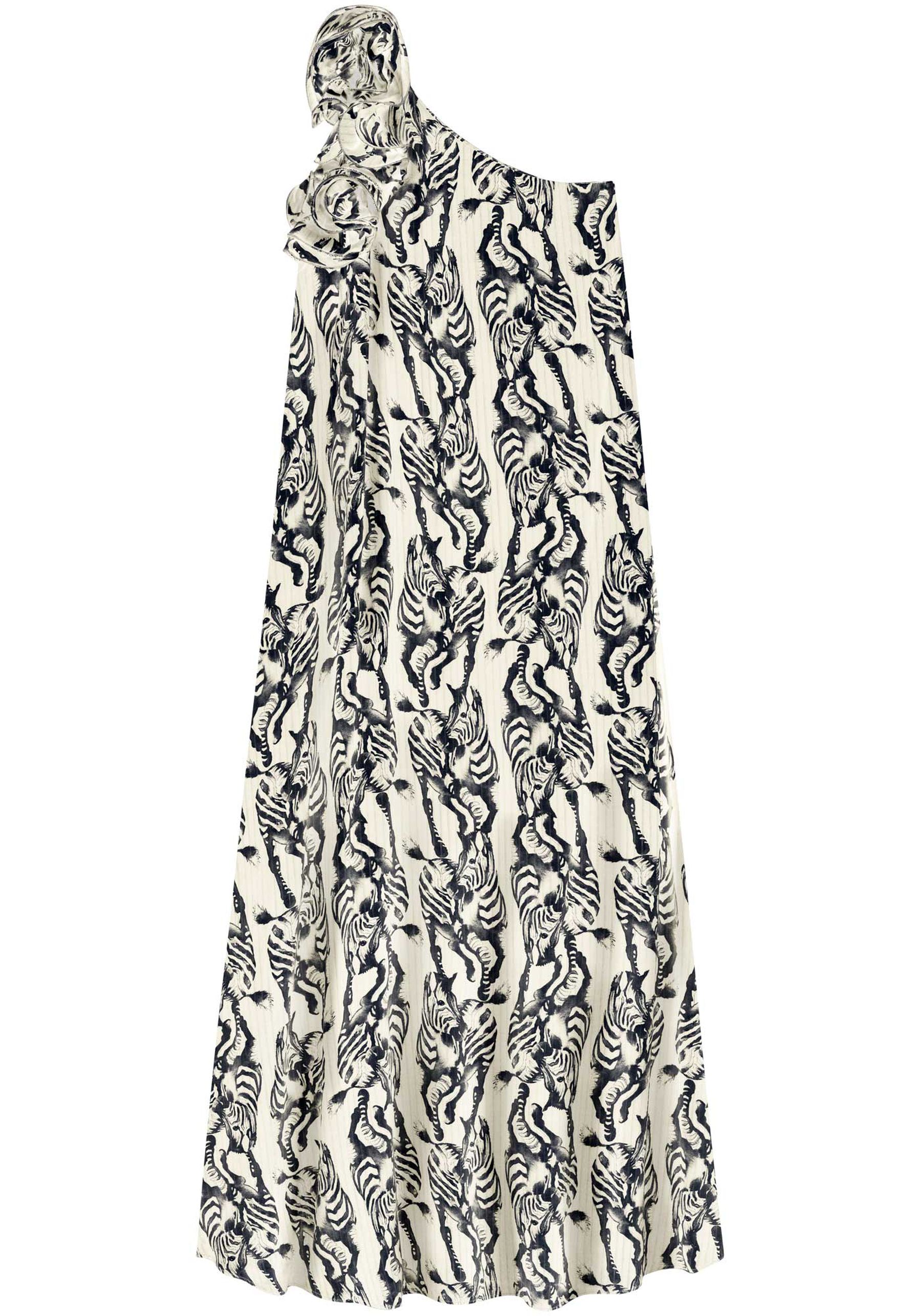 Vestido Longo Um Ombro Só Estampado Com Babados, . Vestido Longo Um Ombro Só Estampado Com Babados, , large.