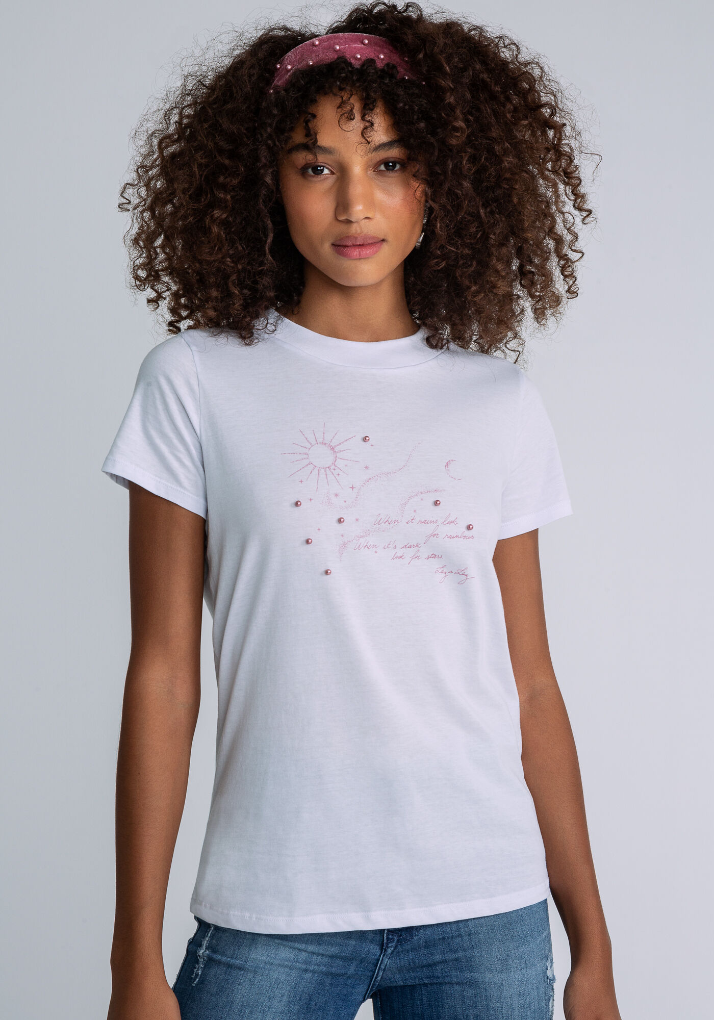 T-shirt P&eacute;rolas Faixa Veludo, BRANCO, large.