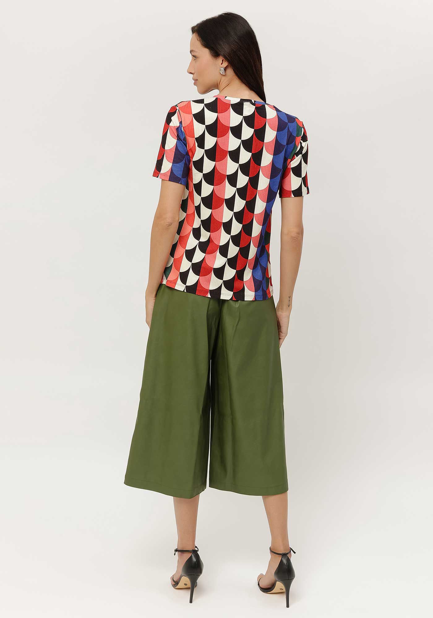 Blusa Estampada Canelada com Manga Curta, , large.