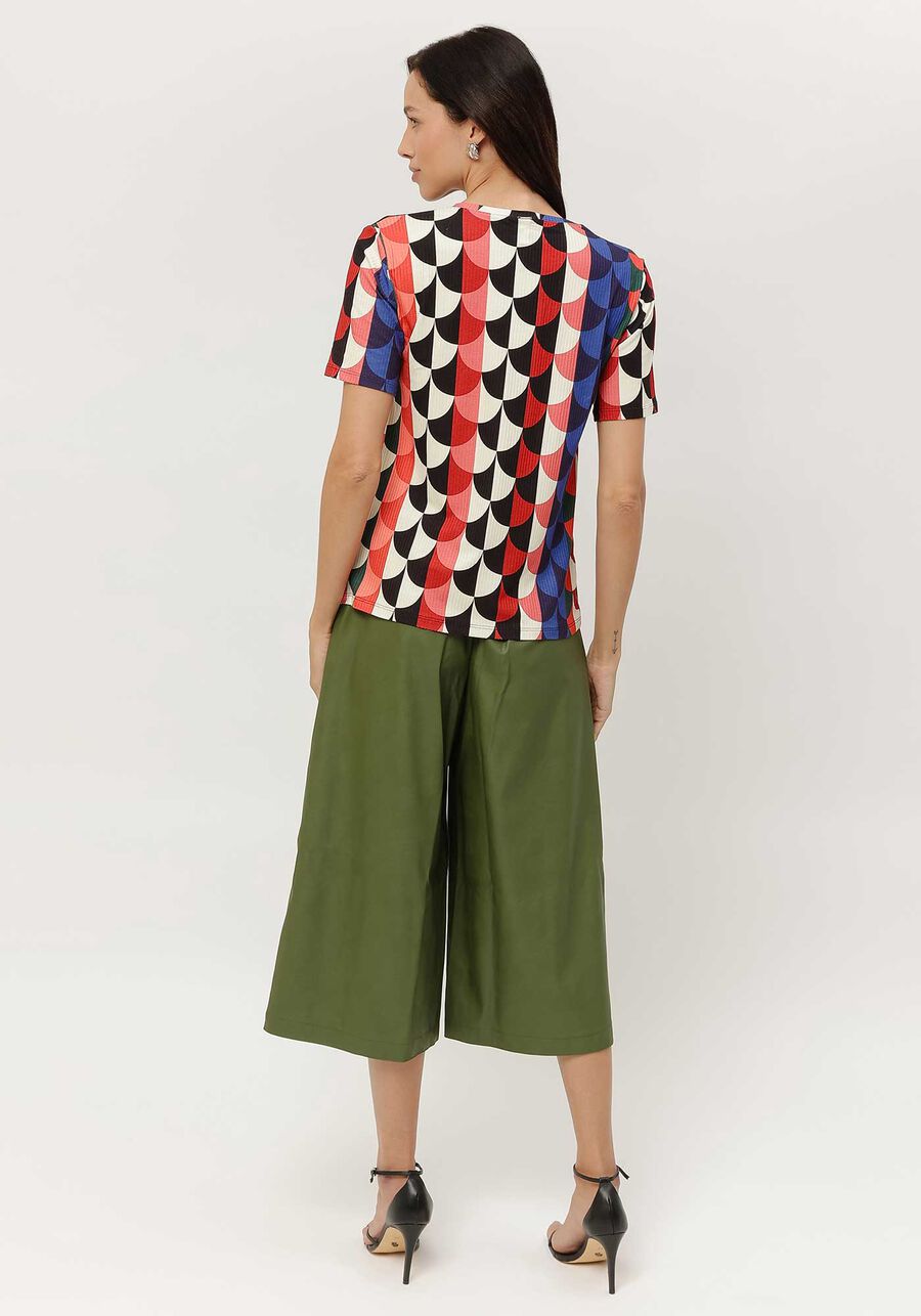 Blusa Estampada Canelada com Manga Curta, . Blusa Estampada Canelada com Manga Curta, , large.