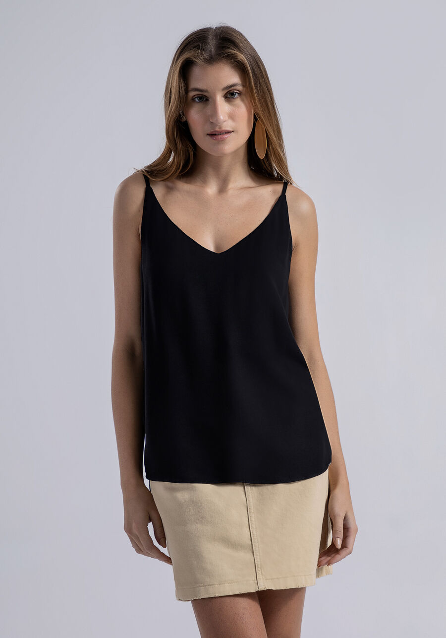 Blusa com Alças em Viscose Decote V, . Blusa com Alças em Viscose Decote V, , large.