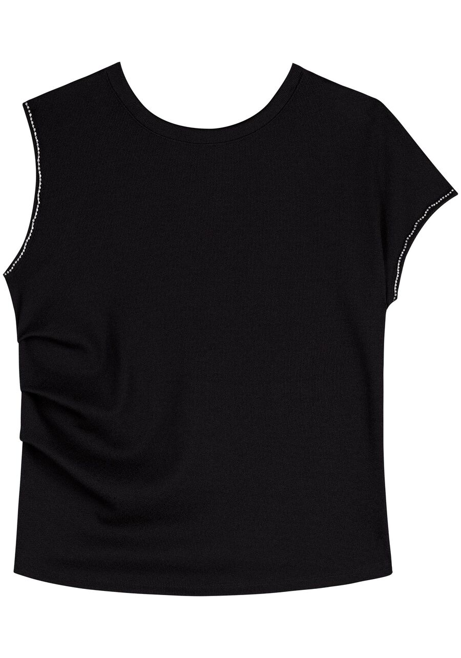 Blusa De Malha Com Manga Única E Aplicações De Strass, . Blusa De Malha Com Manga Única E Aplicações De Strass, , large.