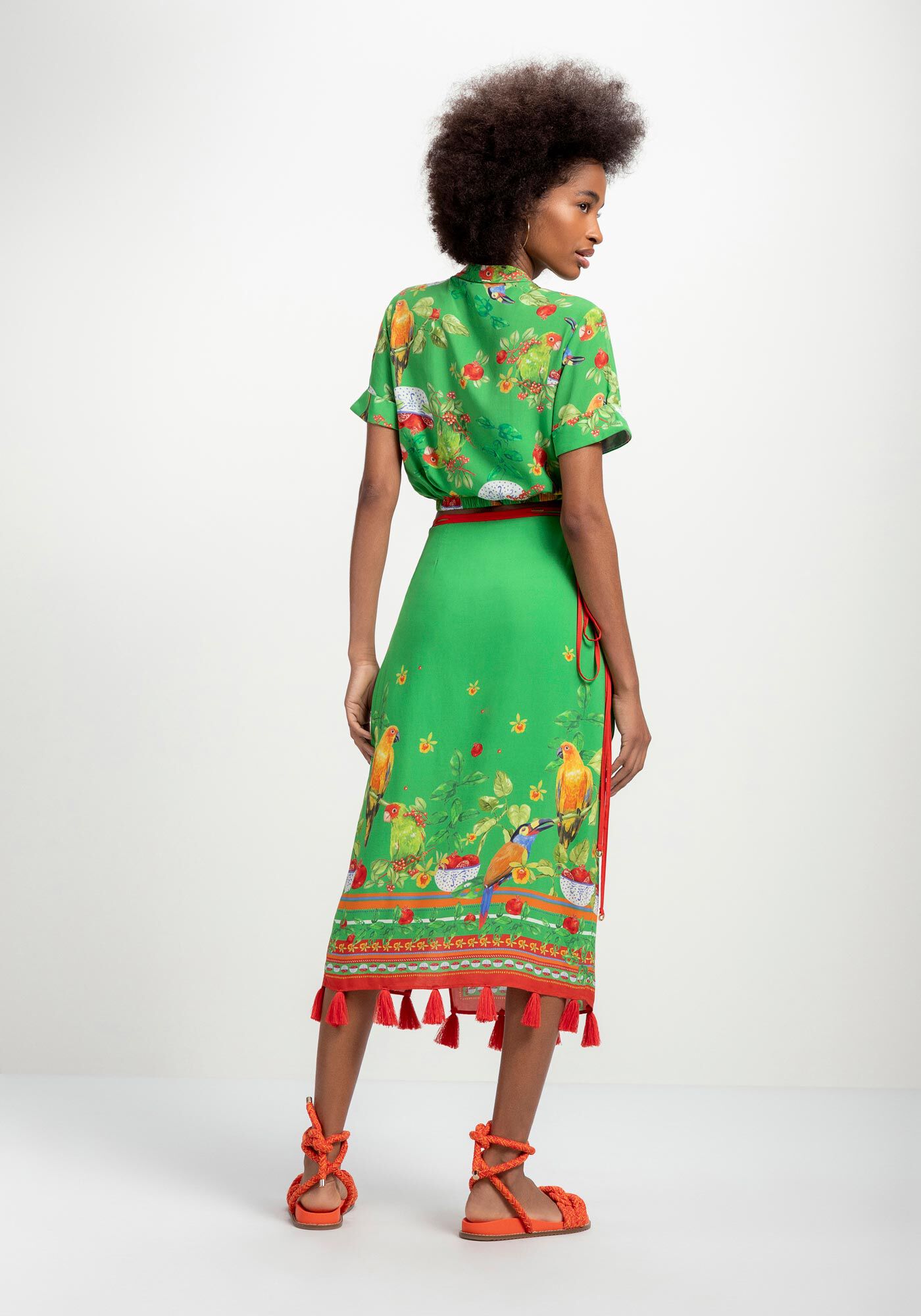 Saia Midi Transpassada em Viscose com Franjas, , large.