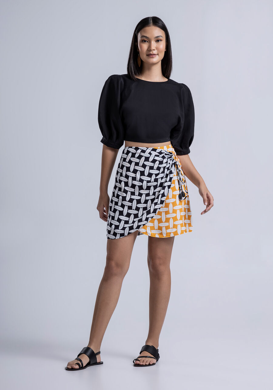Saia Curta Estampada em Viscose com Transpasse, . Saia Curta Estampada em Viscose com Transpasse, , large.