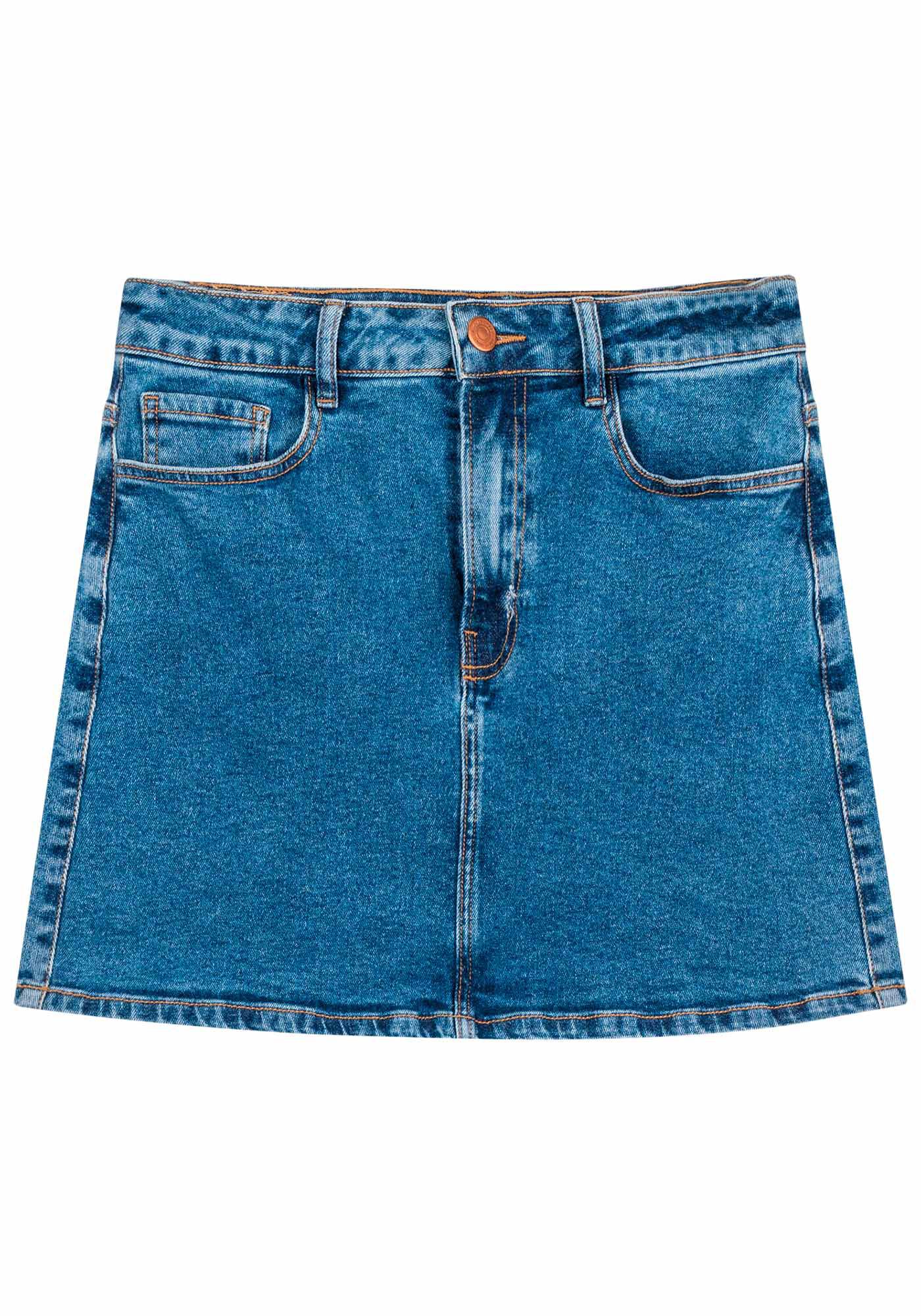 Saia Jeans Curta Cintura Alta com Elasticidade, , large.