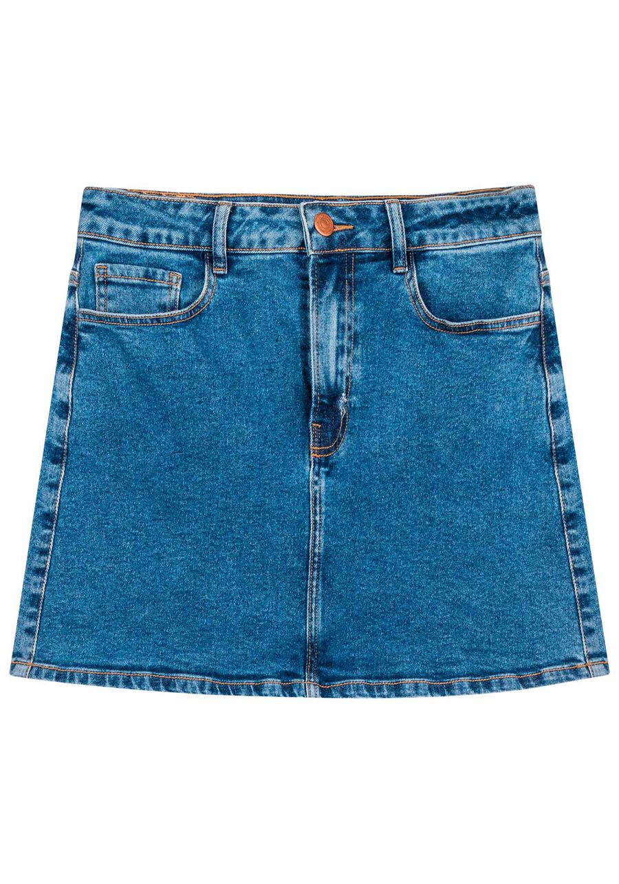 Saia Jeans Curta Cintura Alta com Elasticidade, . Saia Jeans Curta Cintura Alta com Elasticidade, , large.