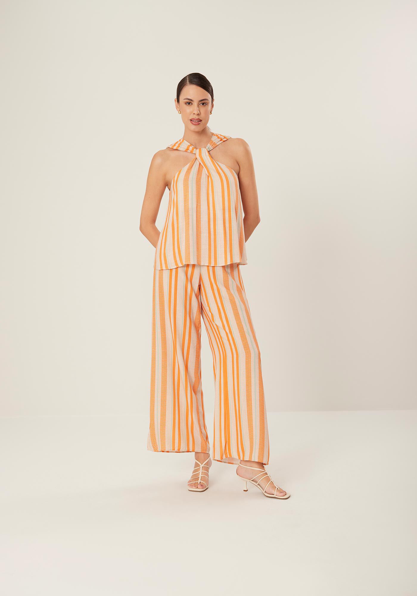 Blusa Halter Neck em Viscose Listrada, , large.