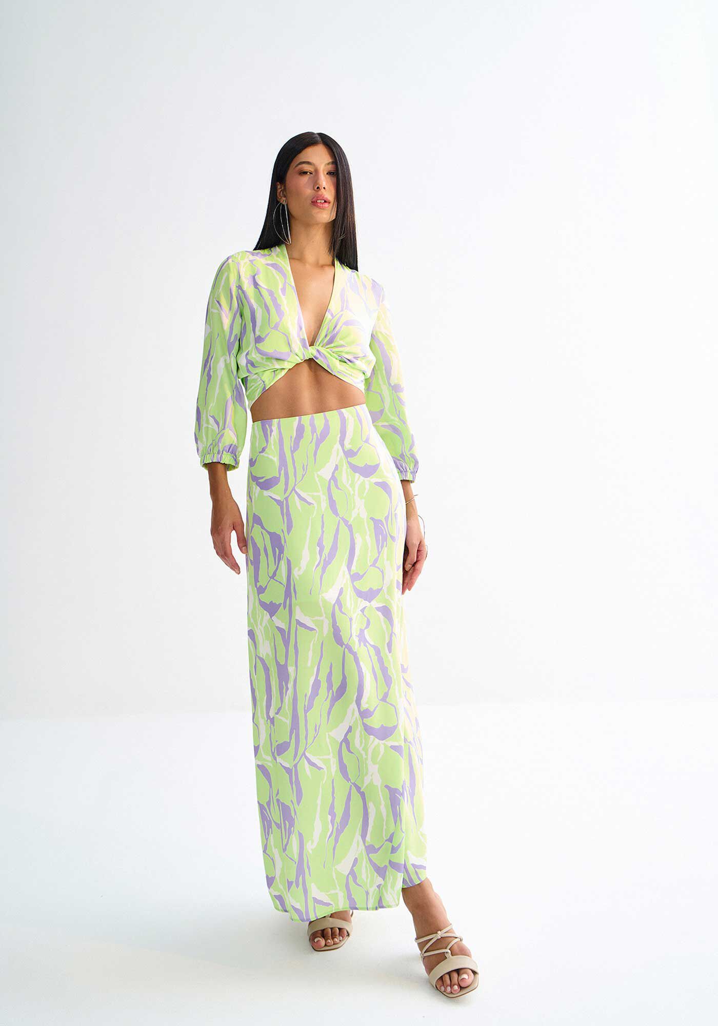 Saia Longa em Tecido Istambul com Cintura Alta, , large.