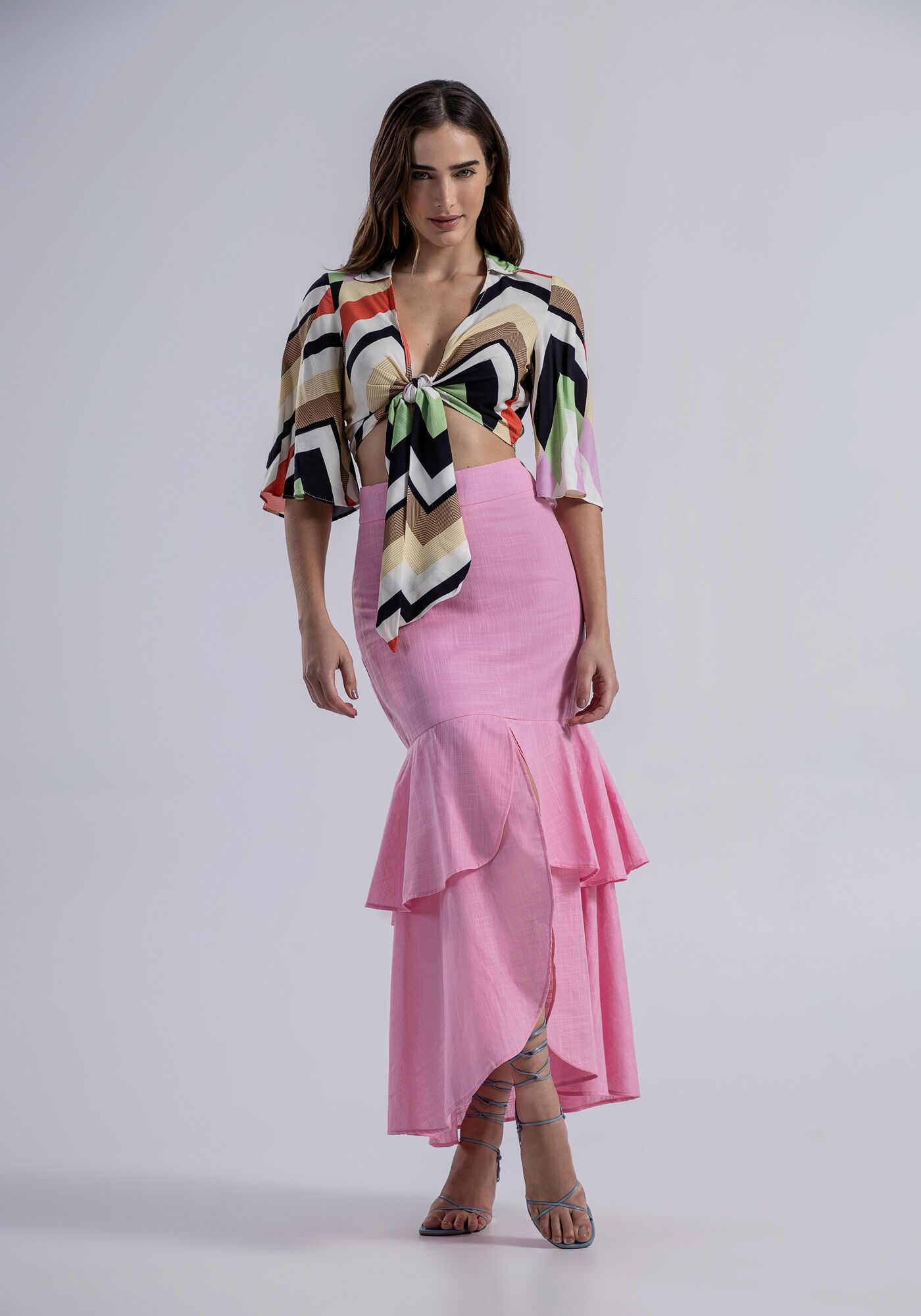 Blusa Manga 3/4 em Viscose com La&ccedil;o Busto, , large.