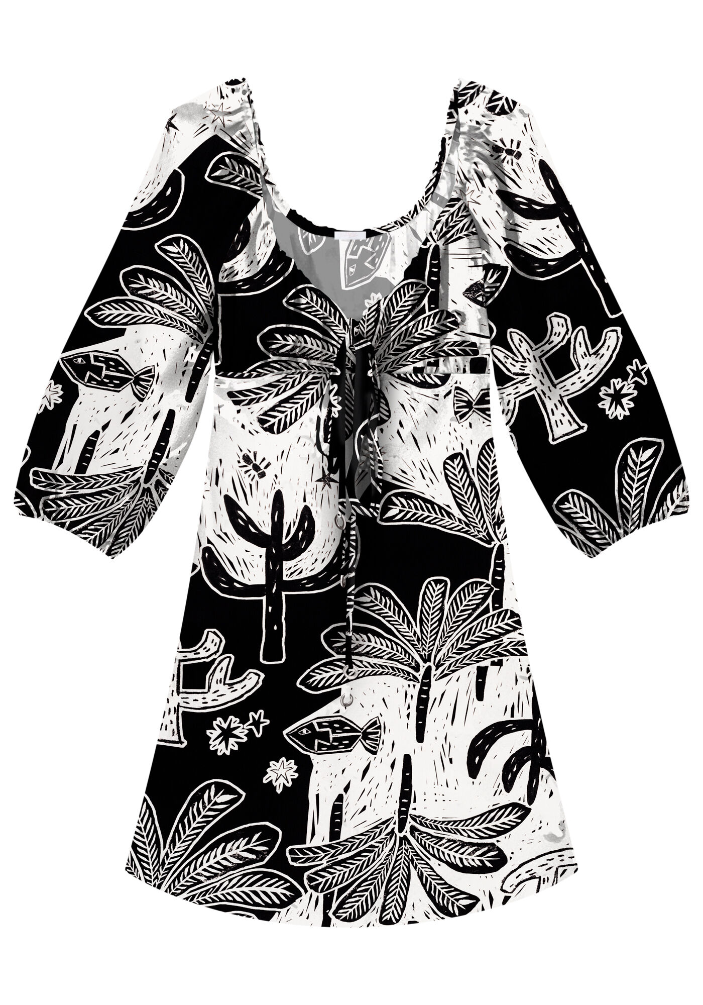 Vestido Manga 3/4 Amarra&ccedil;&atilde;o e Decote, , large.