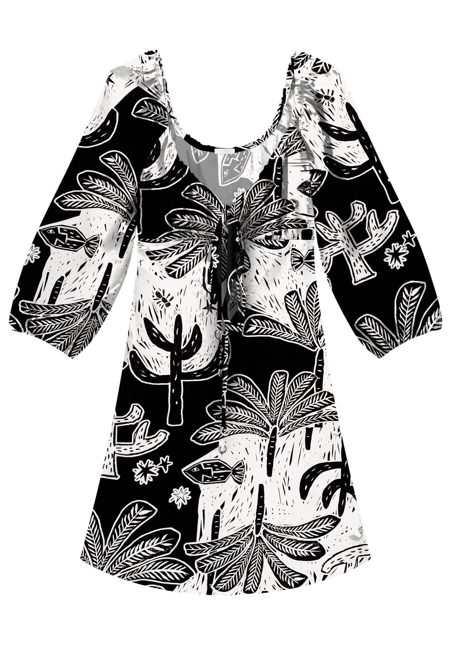 Vestido Manga 3/4 Amarração e Decote, . Vestido Manga 3/4 Amarração e Decote, , large.