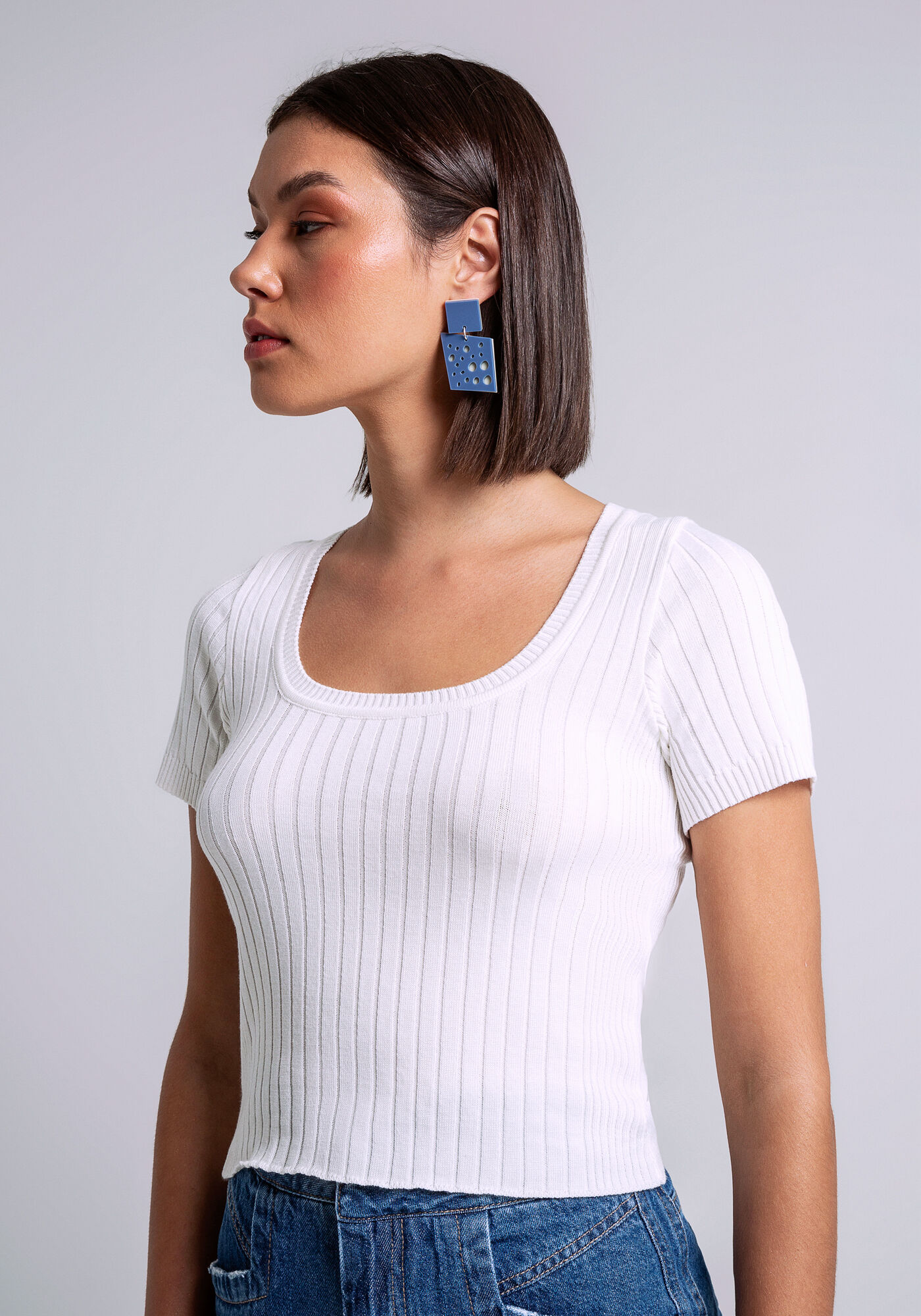 Blusa Manga Curta em Tric&ocirc;, , large.