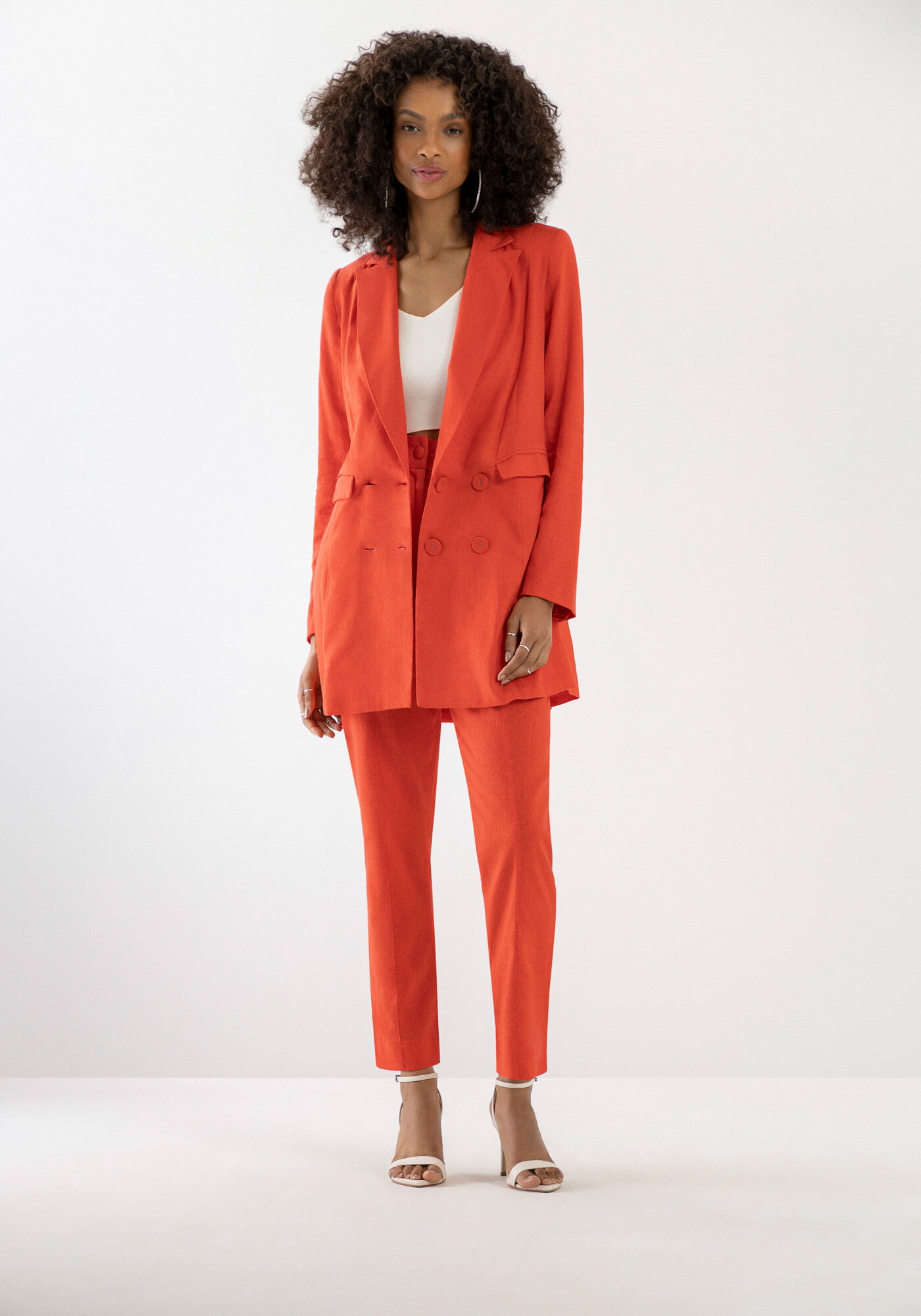 Blazer Boyfriend em Linho com Abotoamento Duplo, , large.