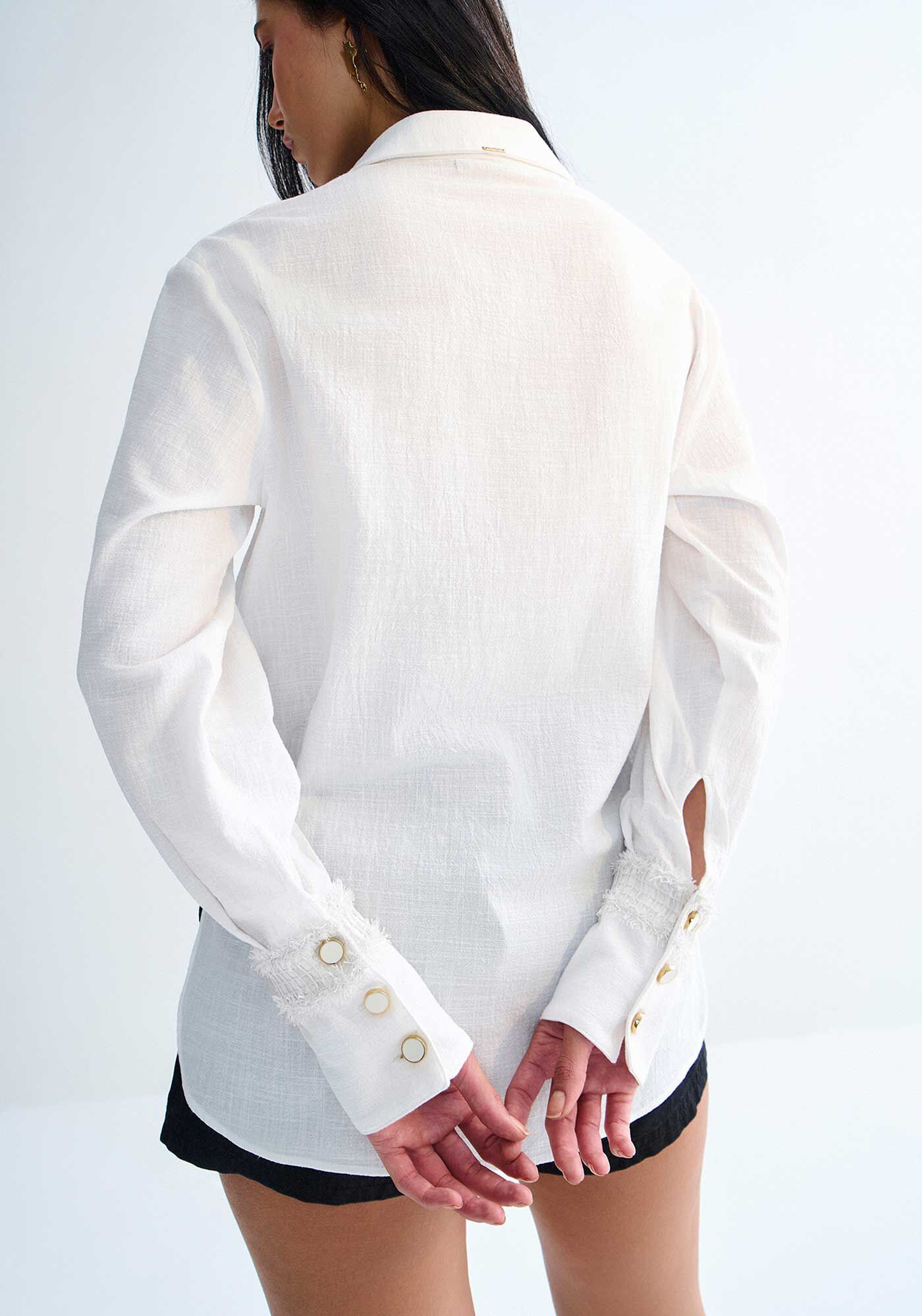 Camisa Alfaiataria em Cotton Rustic com Detalhe Manga, , large.