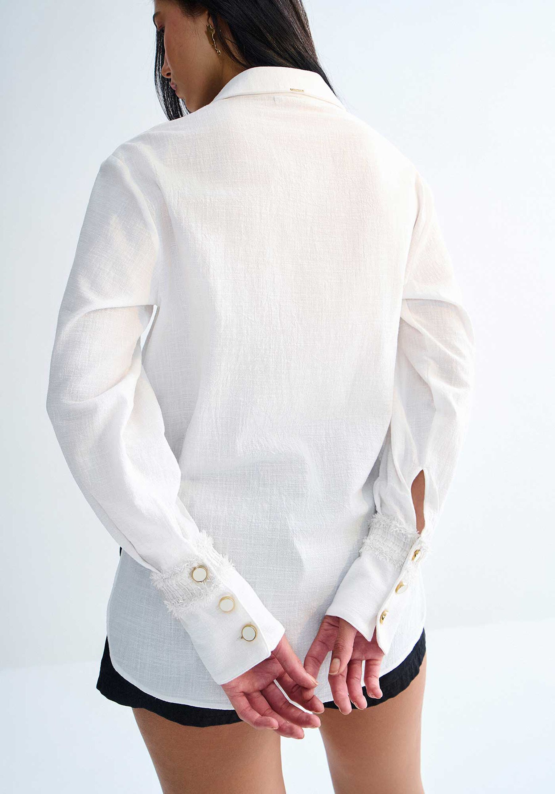 Camisa Alfaiataria em Cotton Rustic com Detalhe Manga, . Camisa Alfaiataria em Cotton Rustic com Detalhe Manga, , large.