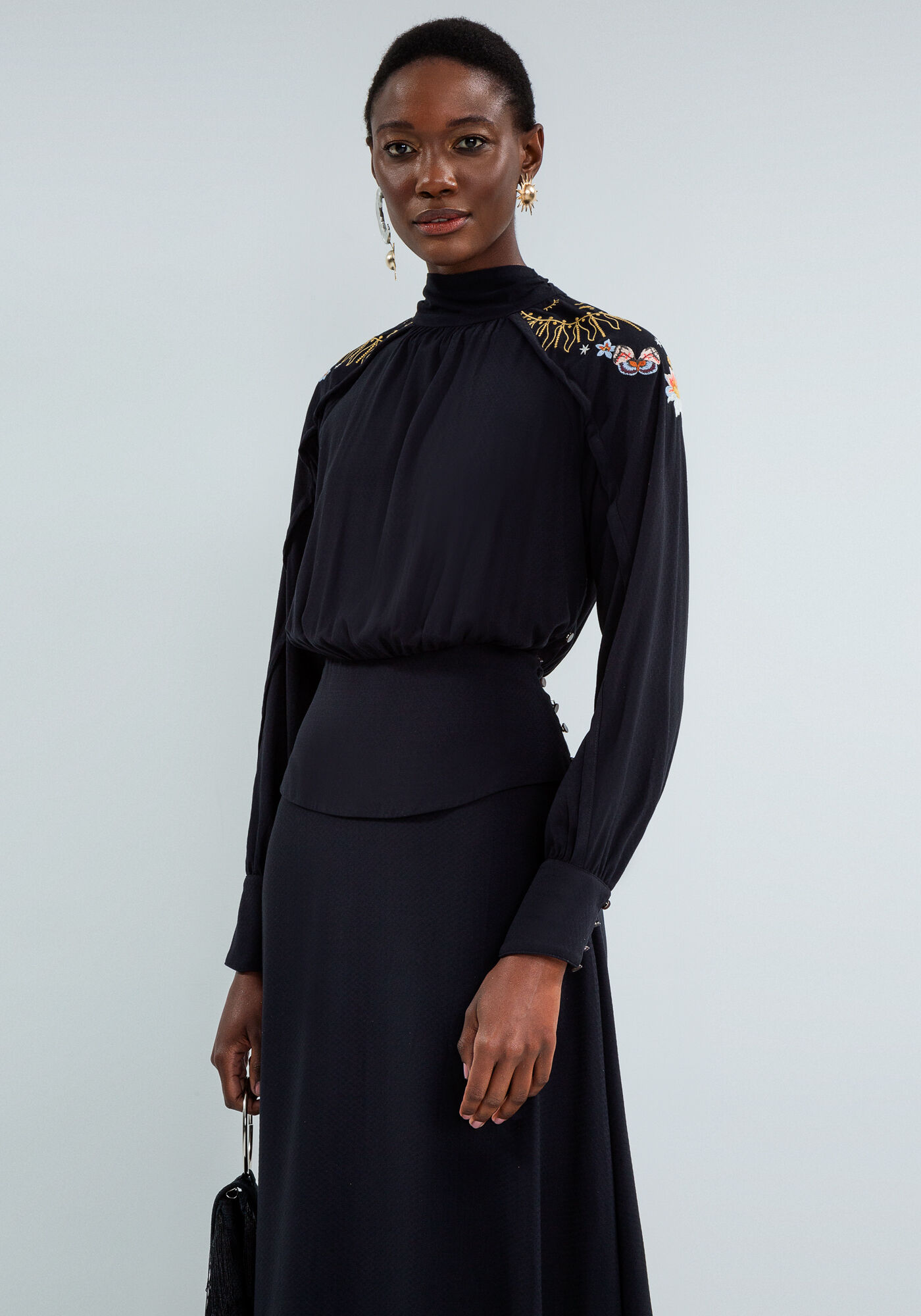 Vestido Longo M&iacute;di Ch&aacute; Bordado, PRETO, large.