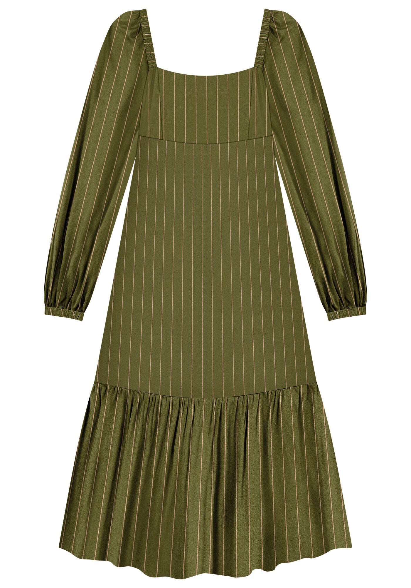 Vestido Midi Estampado com Manga Longa Bufante, , large.