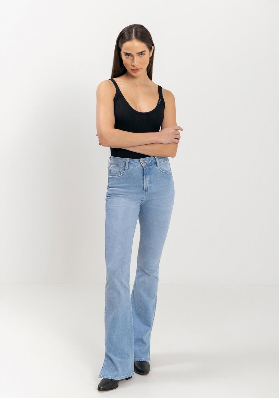 Calça Jeans Boot Cut Com Cintura Alta E Bolsos, . Calça Jeans Boot Cut Com Cintura Alta E Bolsos, , large.