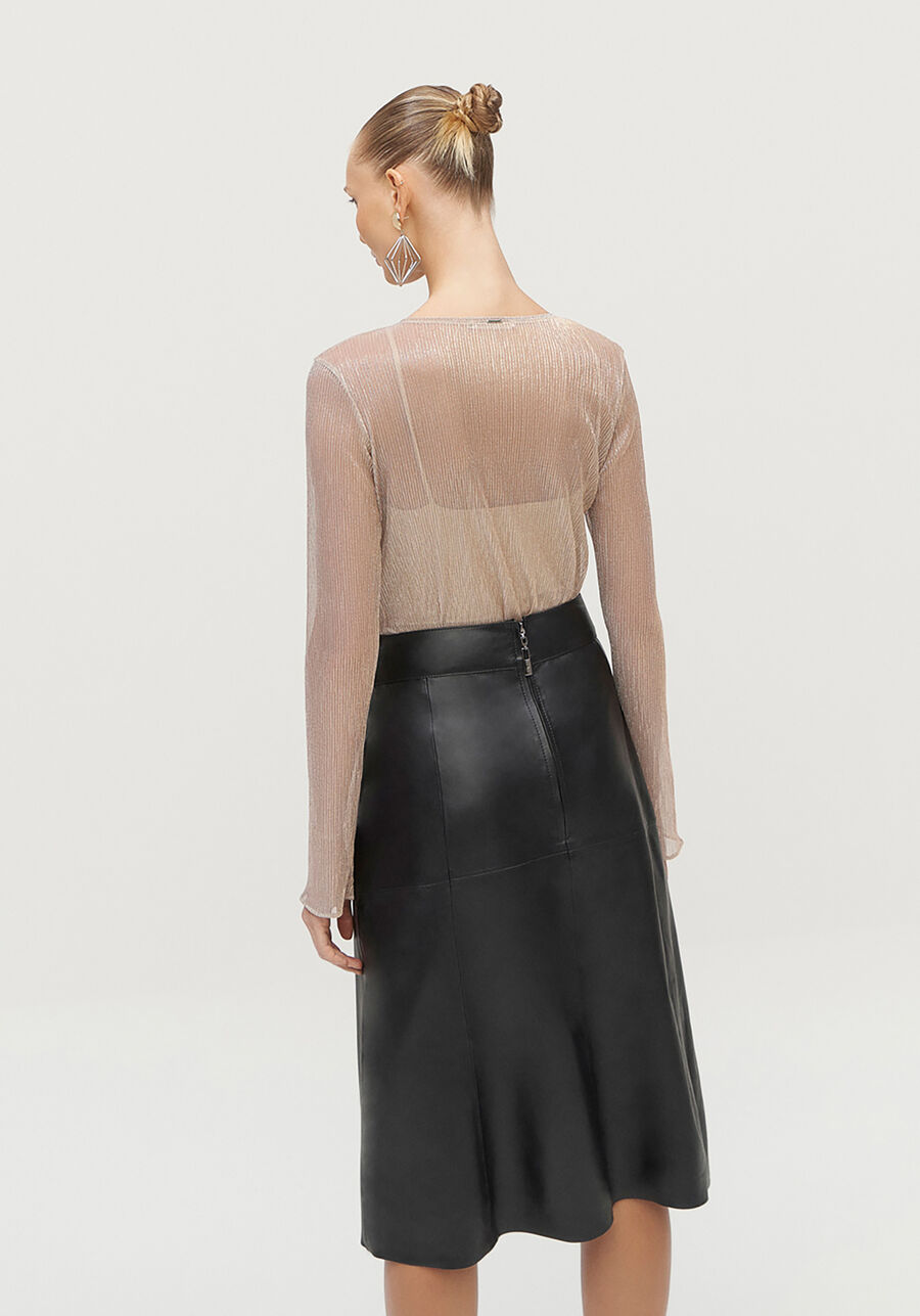 Blusa Manga Longa em Tule Lurex, BEGE FLAME. Blusa Manga Longa em Tule Lurex, BEGE FLAME, large.