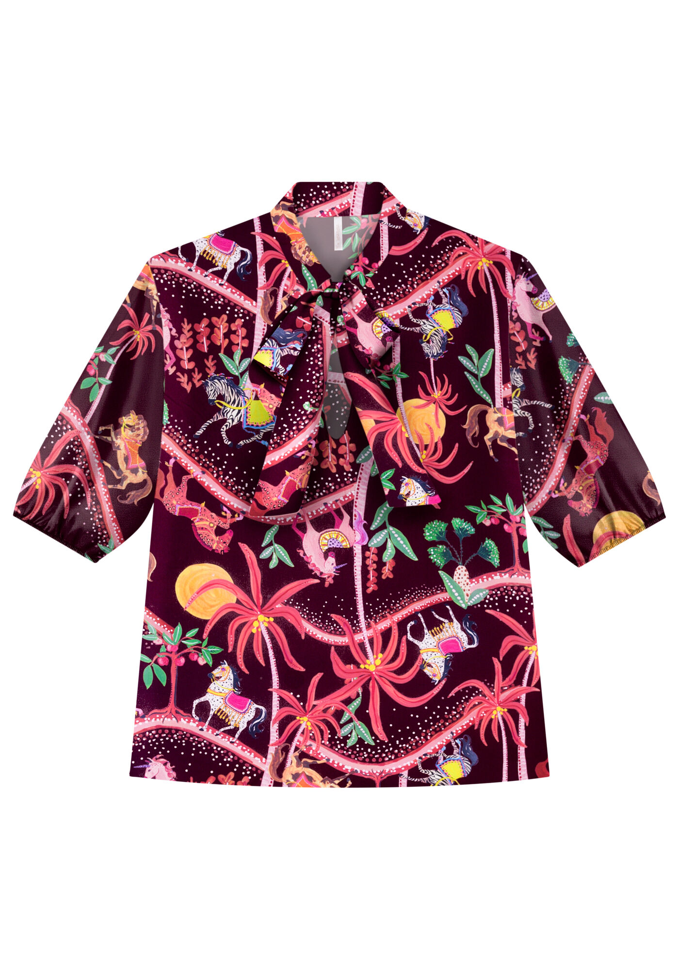 Blusa Ampla em Viscose com La&ccedil;o, NOITE ENCANTADA, large.